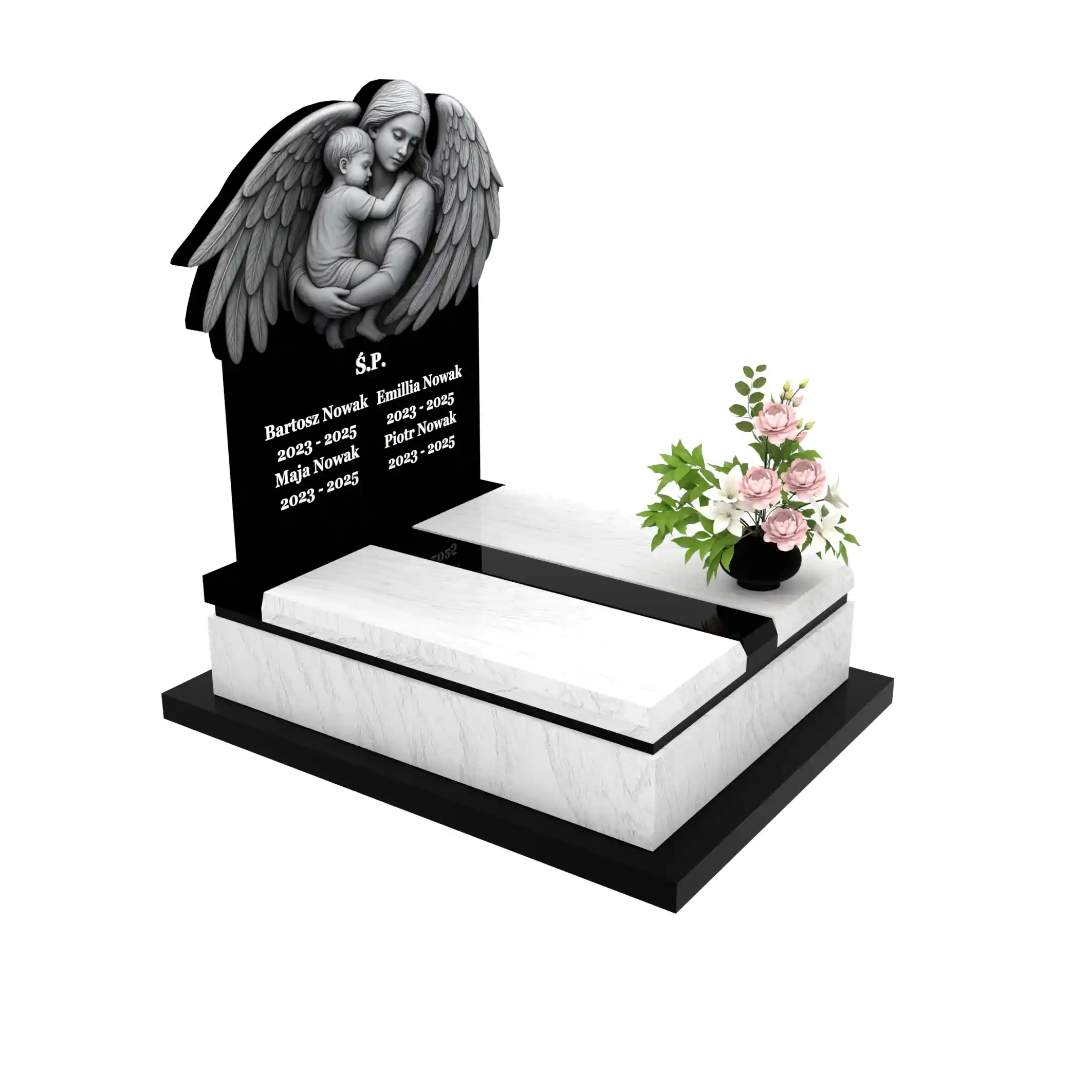 Nagrobek dla dziecka z grawerem anioła, wykonany z sercem i szacunkiem z granitu D 65+360 – photo №10