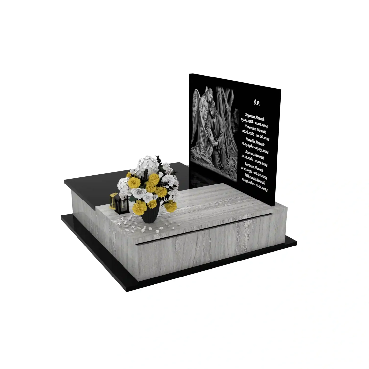 Nagrobek podwójny z precyzyjnie wykonanym grawerem anioła i jezusa z granitu CK 109+360 – photo №2