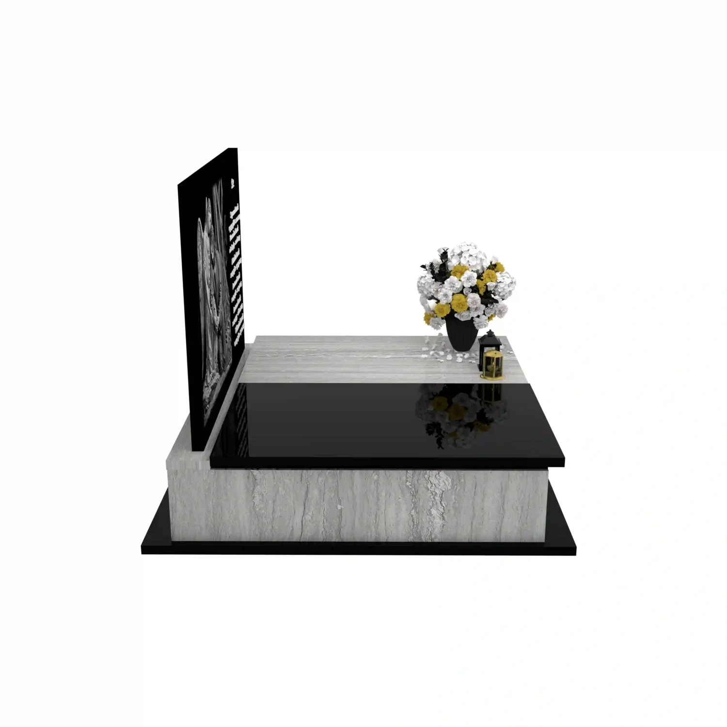 Nagrobek podwójny z precyzyjnie wykonanym grawerem anioła i jezusa z granitu CK 109+360 – photo №9