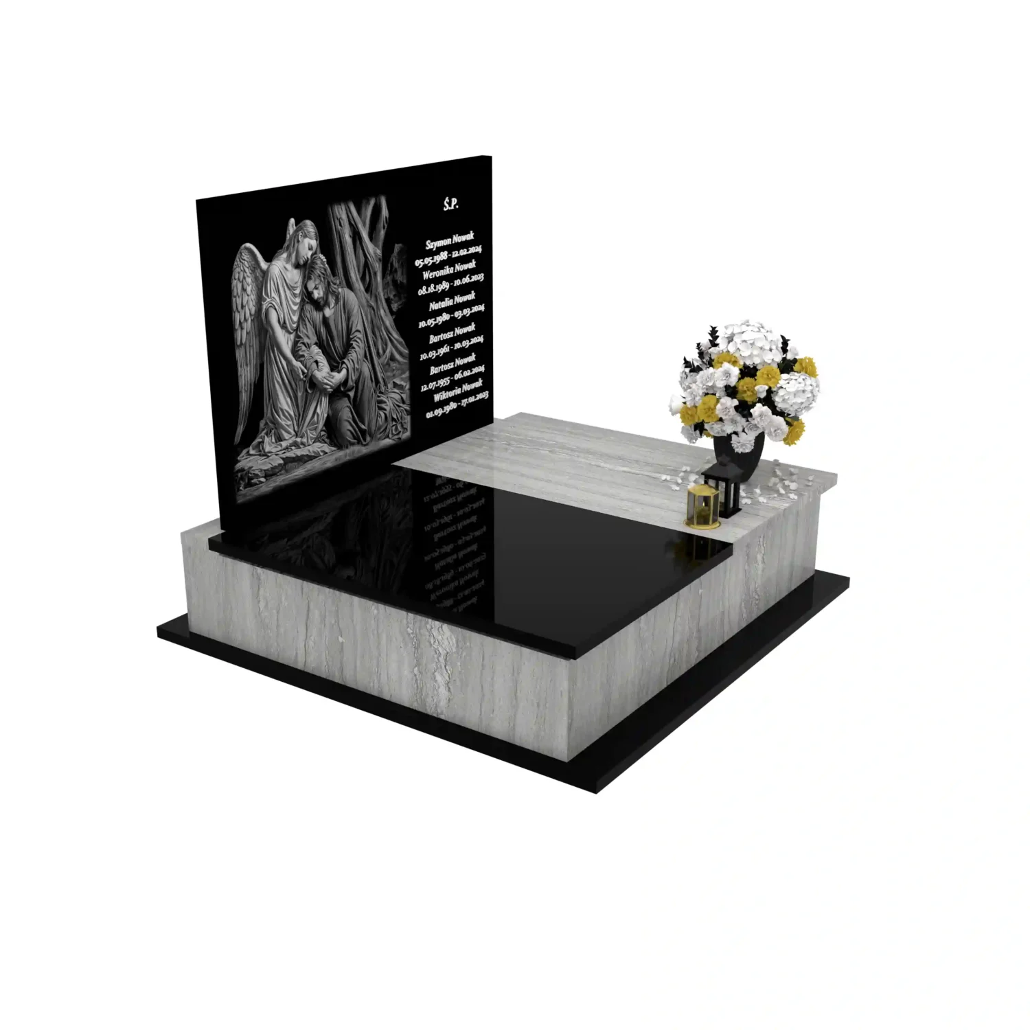 Nagrobek podwójny z precyzyjnie wykonanym grawerem anioła i jezusa z granitu CK 109+360 – photo №10