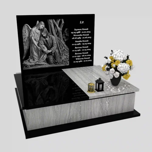 Nagrobki Warszawa-Nagrobek podwójny z grawerem anioła i jezusa CK 109 wzór 17