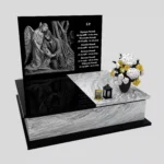 Nagrobek podwójny z precyzyjnie wykonanym grawerem anioła i jezusa z granitu CK 109 zdjęcie 44