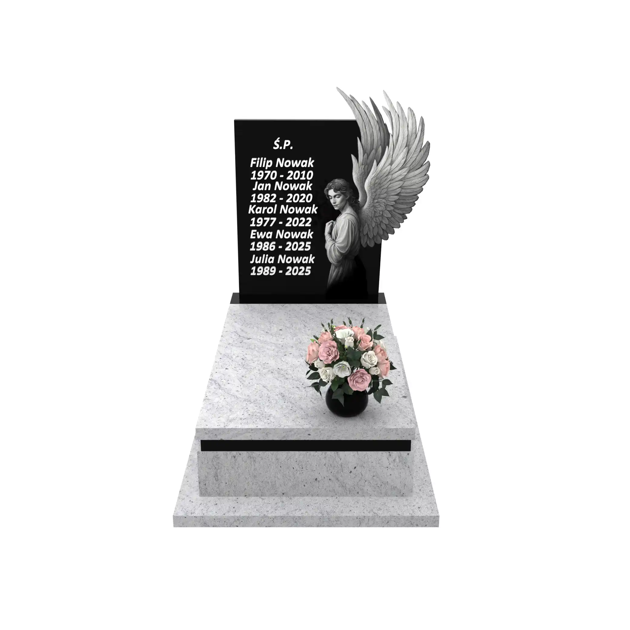 Nagrobek pojedynczy z grawerem anioła o rozpostartych skrzydłach z granitu CK 160+360 – photo №12