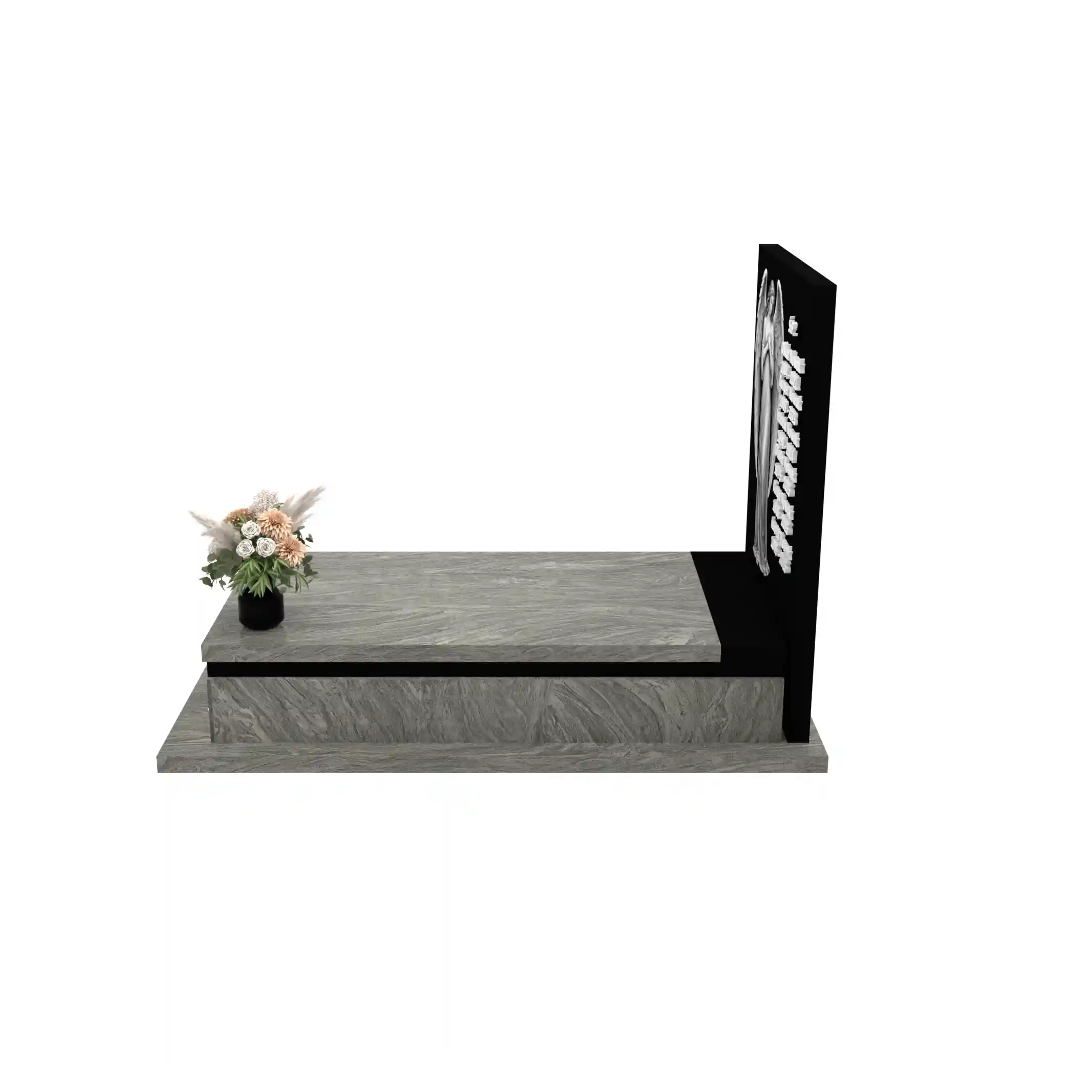 Nagrobek pojedynczy z grawerem anioła z otwartymi skrzydłami, wykonany z dbałością o każdy detal z granitu CK 169+360 – photo №3