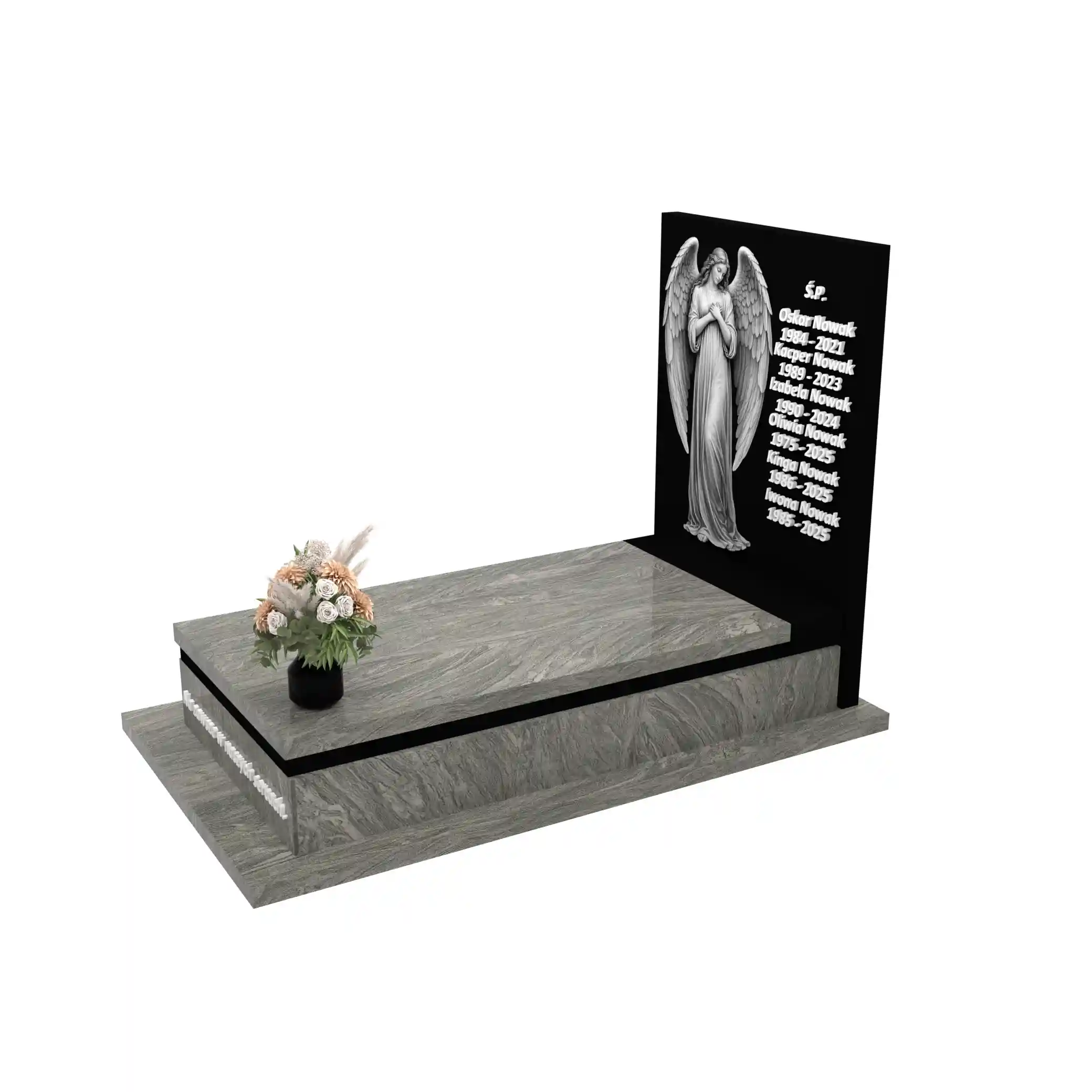 Nagrobek pojedynczy z grawerem anioła z otwartymi skrzydłami, wykonany z dbałością o każdy detal z granitu CK 169+360 – photo №2