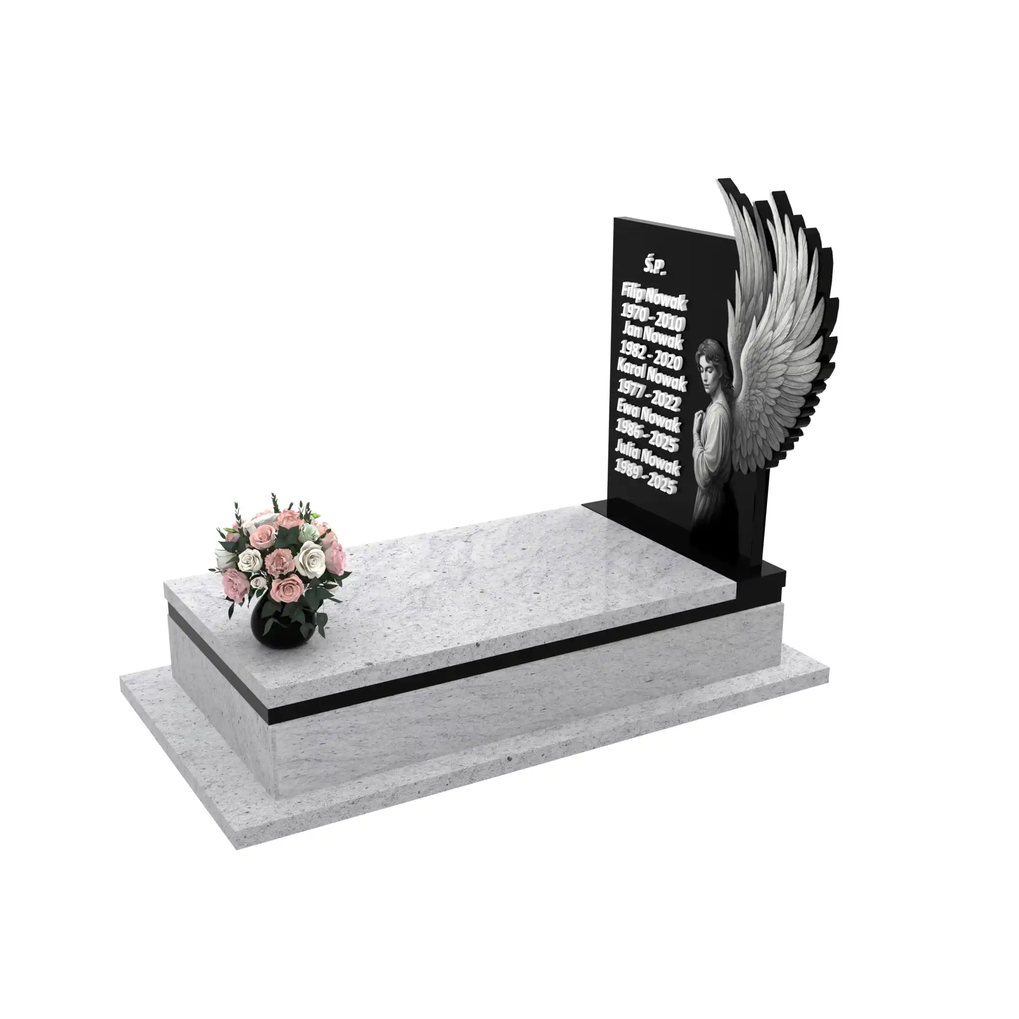 Nagrobek pojedynczy z grawerem anioła o rozpostartych skrzydłach z granitu CK 160+360 – photo №2