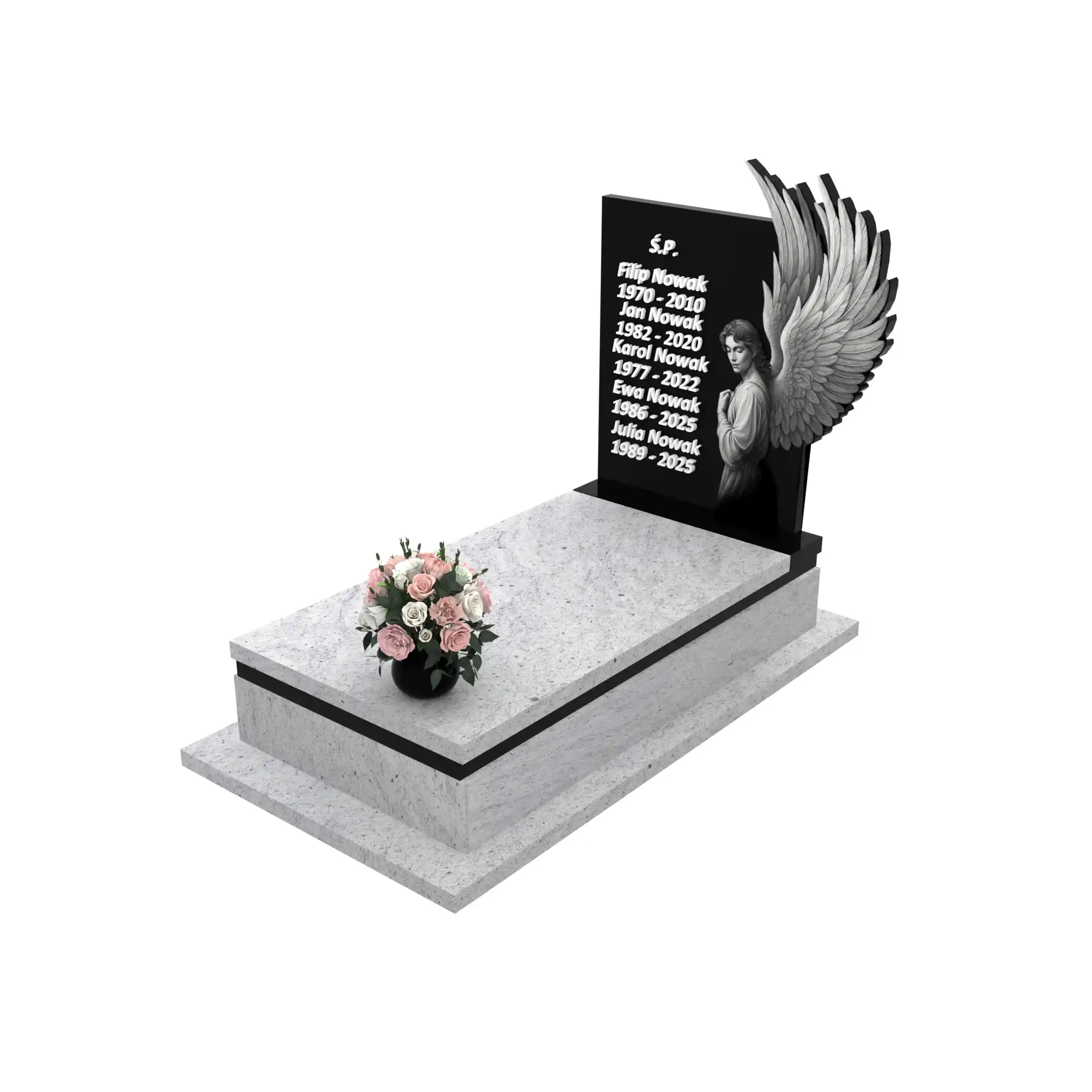 Nagrobek pojedynczy z grawerem anioła o rozpostartych skrzydłach z granitu CK 160+360 – photo №1