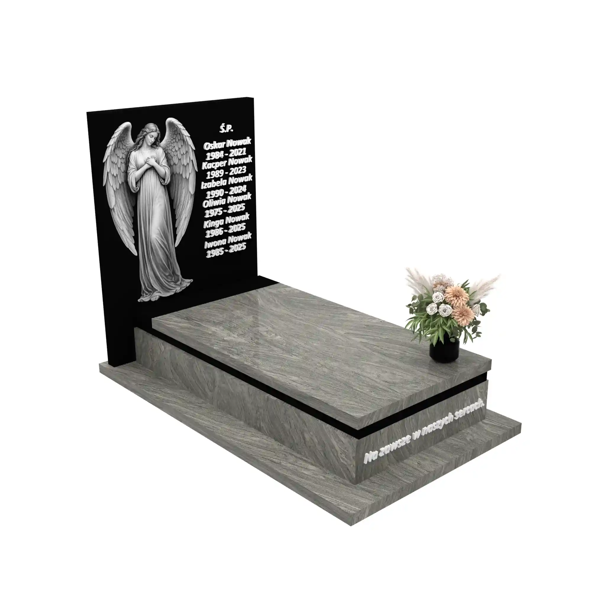Nagrobek pojedynczy z grawerem anioła z otwartymi skrzydłami, wykonany z dbałością o każdy detal z granitu CK 169+360 – photo №11