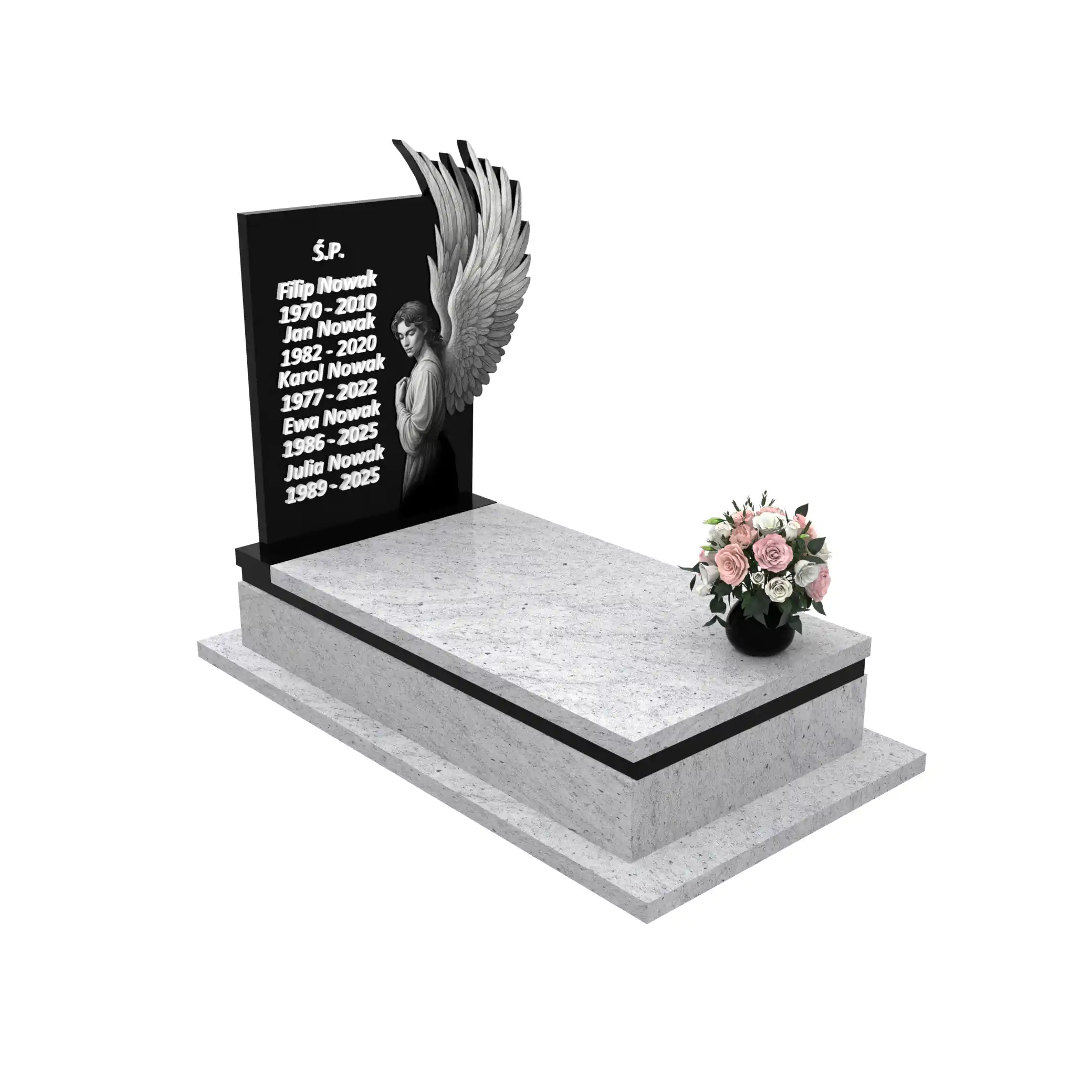 Nagrobek pojedynczy z grawerem anioła o rozpostartych skrzydłach z granitu CK 160+360 – photo №11