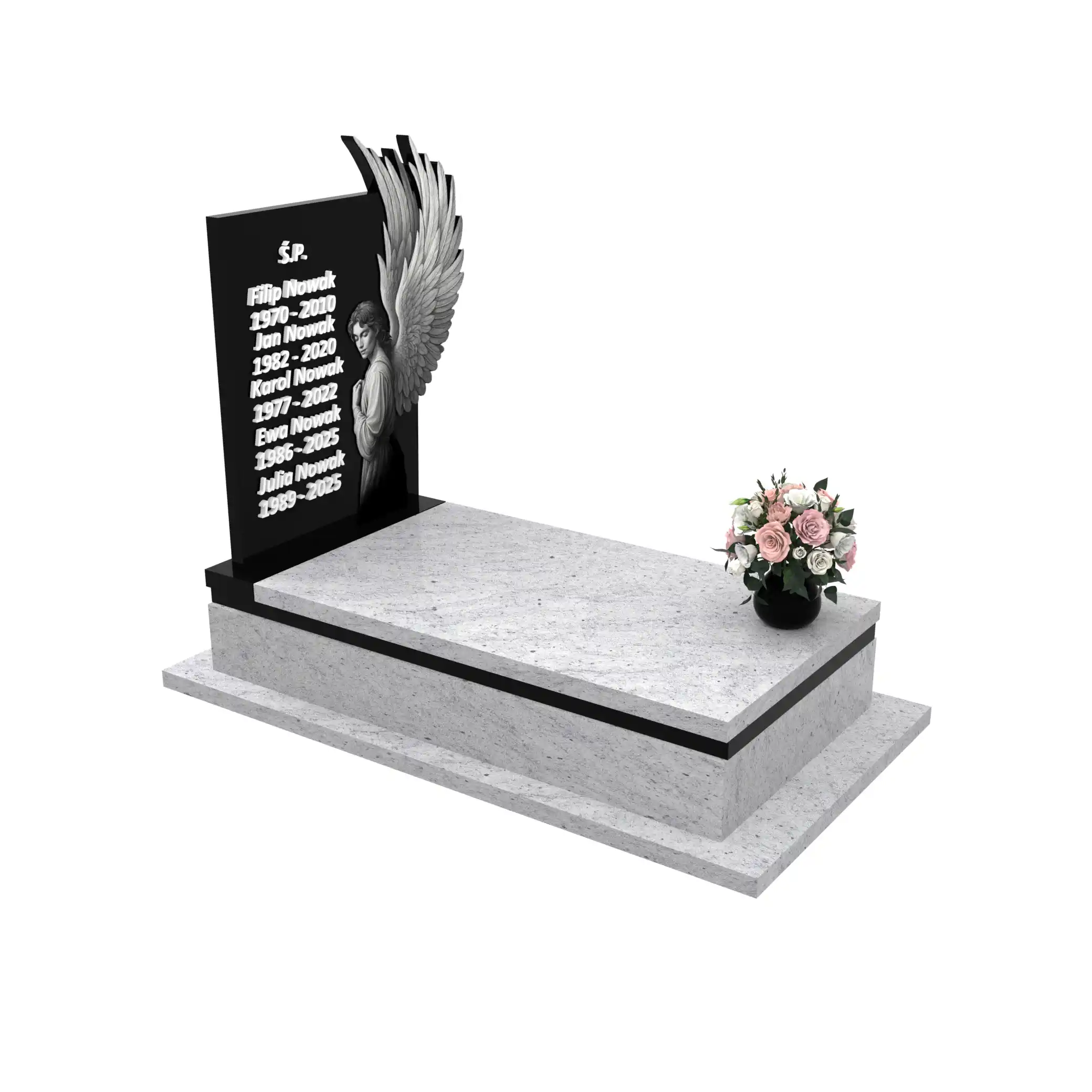 Nagrobek pojedynczy z grawerem anioła o rozpostartych skrzydłach z granitu CK 160+360 – photo №10