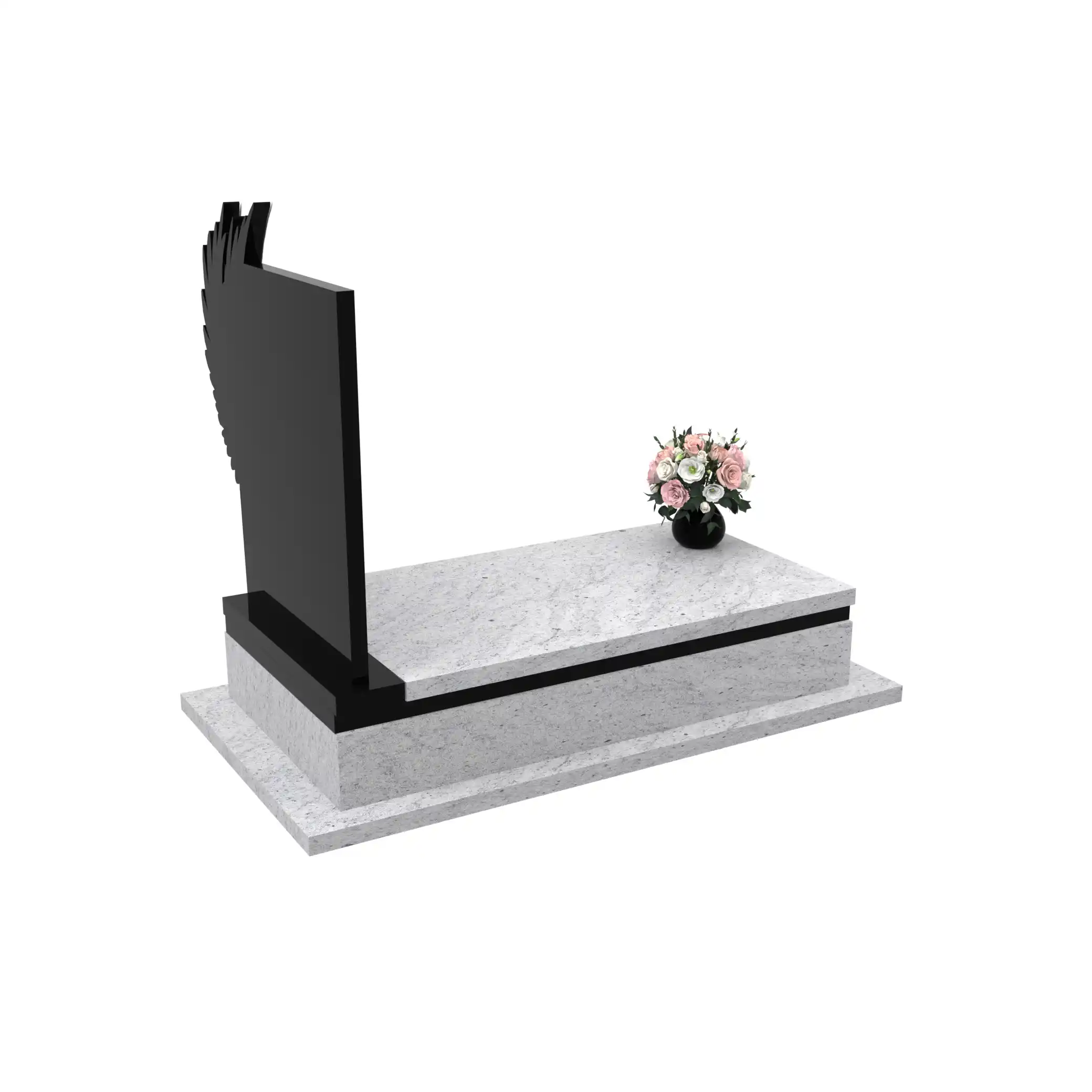 Nagrobek pojedynczy z grawerem anioła o rozpostartych skrzydłach z granitu CK 160+360 – photo №8