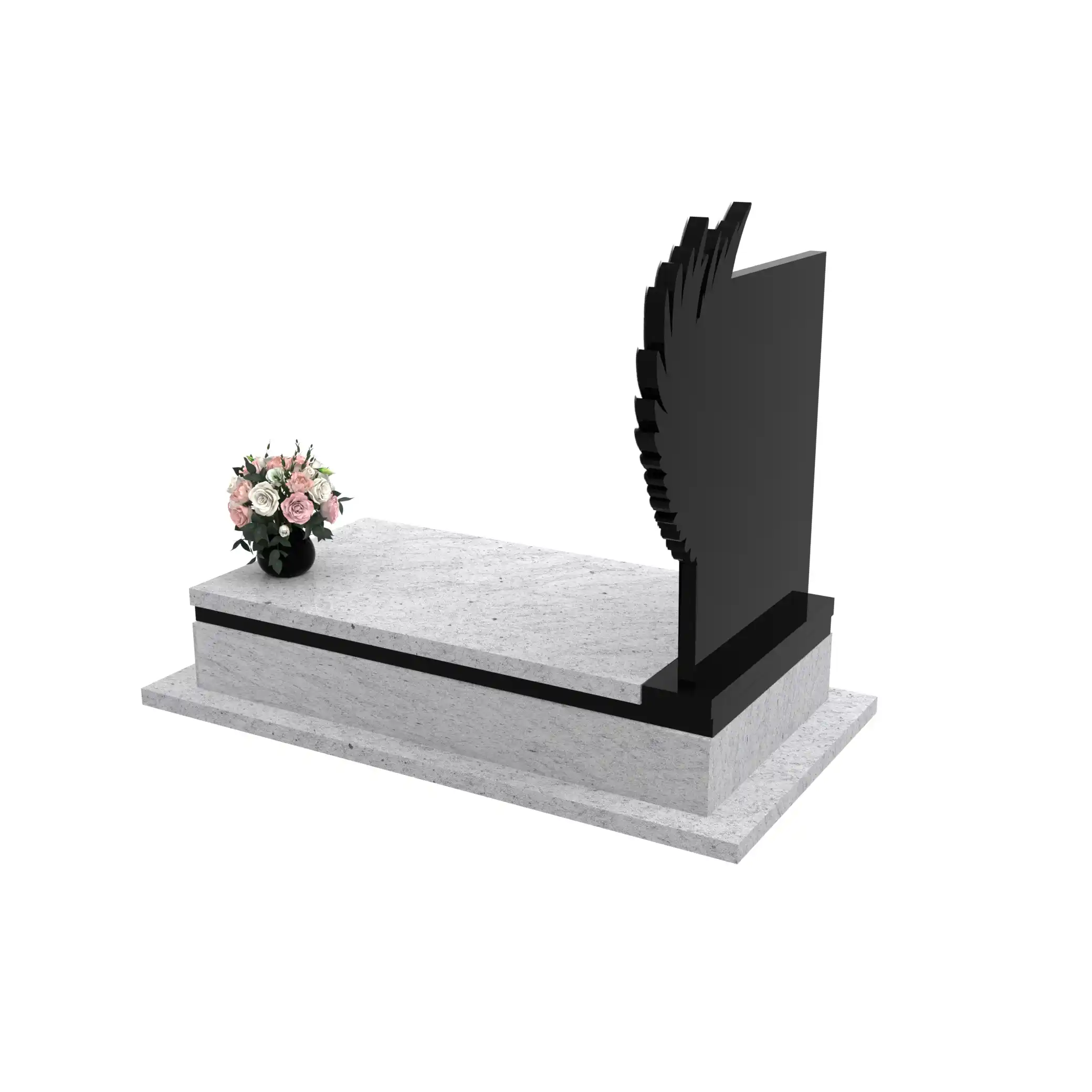 Nagrobek pojedynczy z grawerem anioła o rozpostartych skrzydłach z granitu CK 160+360 – photo №4