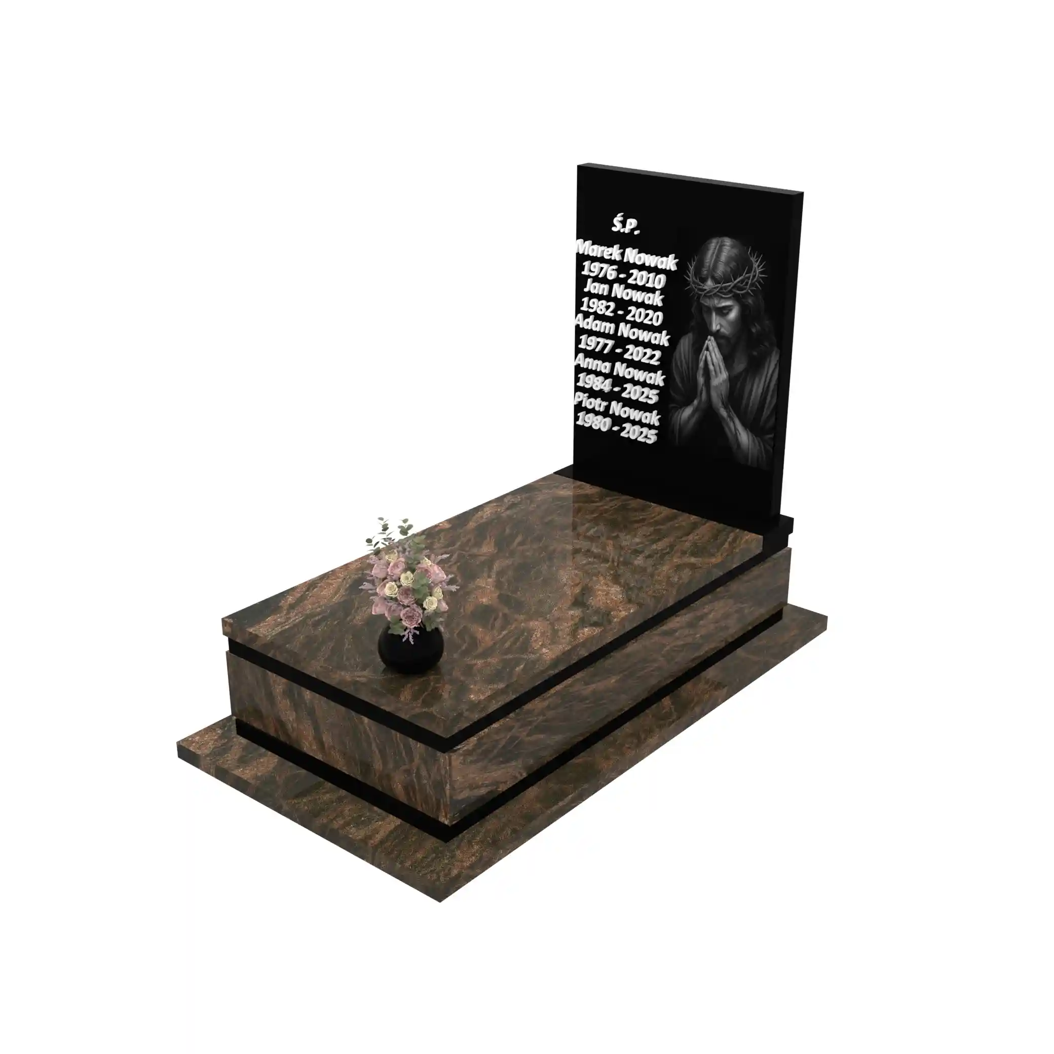 Nagrobek pojedynczy z grawerem Jezusa z granitu CK 161+360 – photo №1