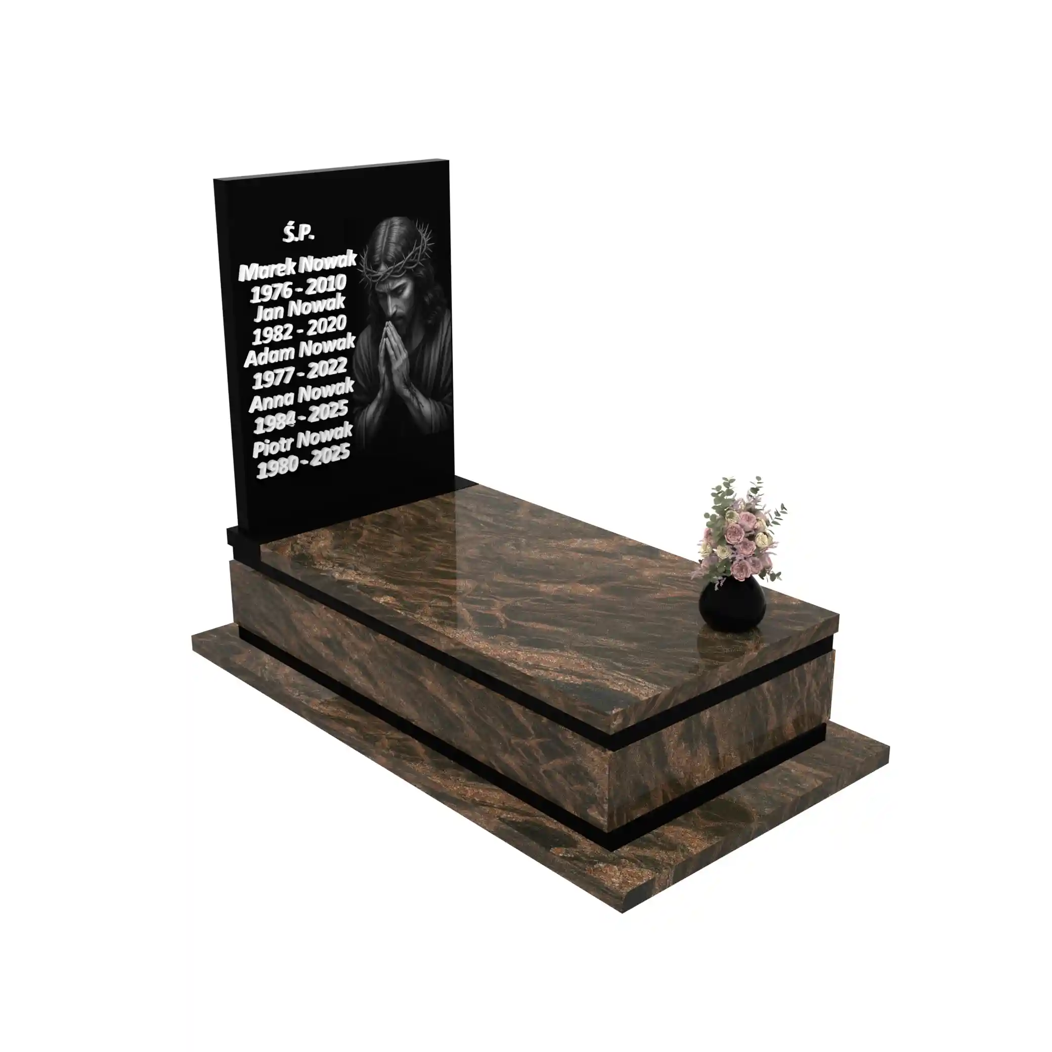 Nagrobek pojedynczy z grawerem Jezusa z granitu CK 161+360 – photo №11