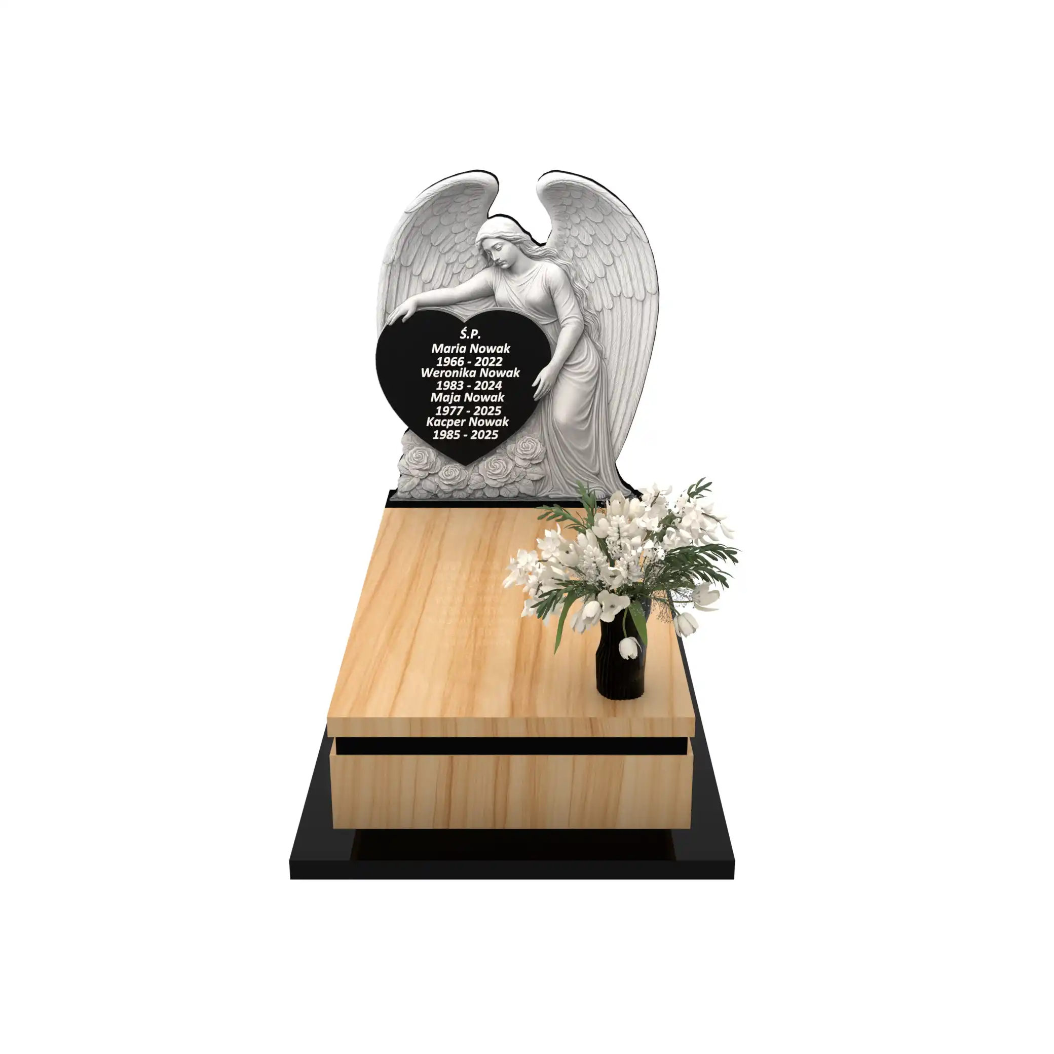 Nagrobek pojedynczy z artystyczną rzeźbą anioła o otwartych skrzydłach z granitu CK 167+360 – photo №12