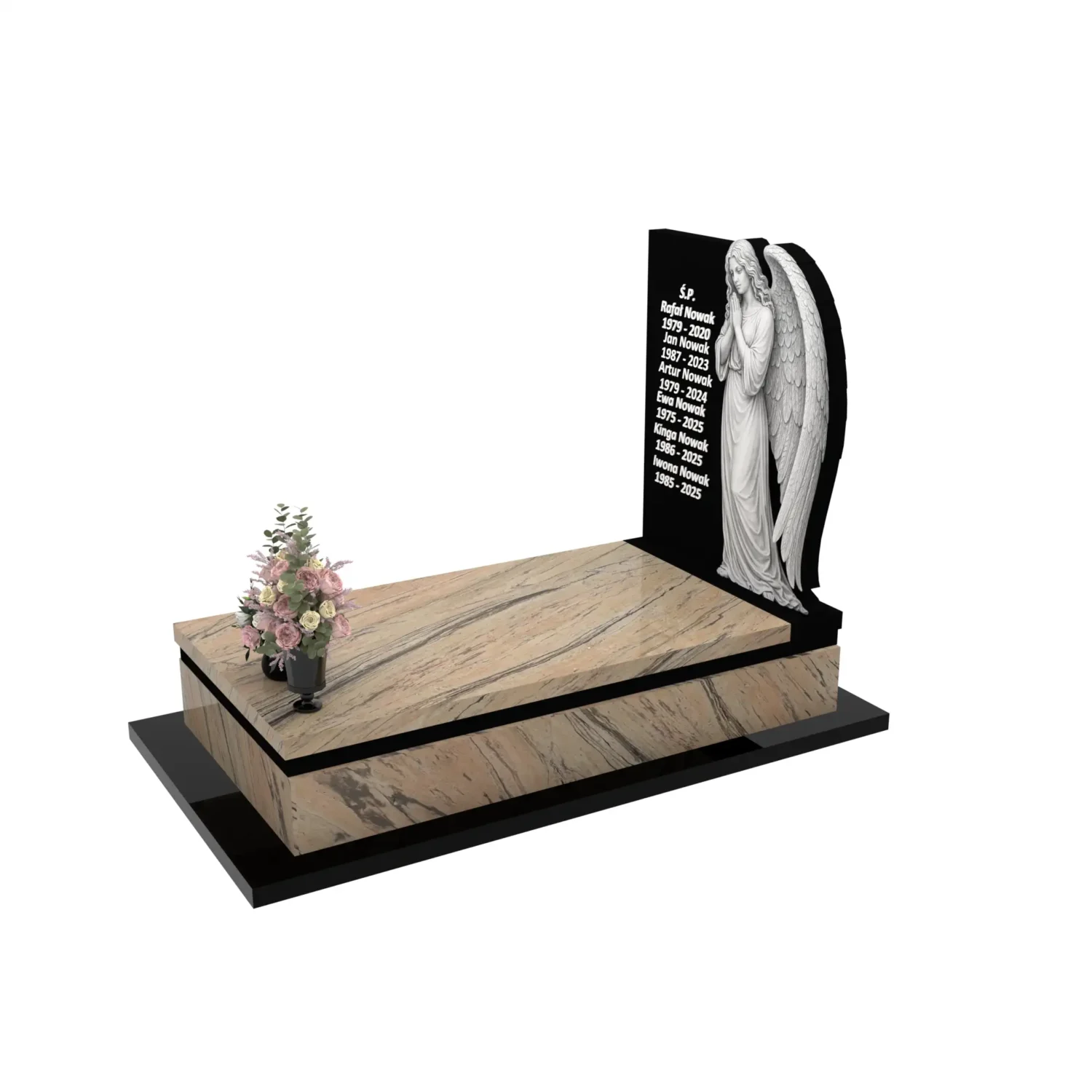 Nagrobek pojedynczy z rzeźbą anioła o delikatnej formie z granitu CK 168+360 – photo №2