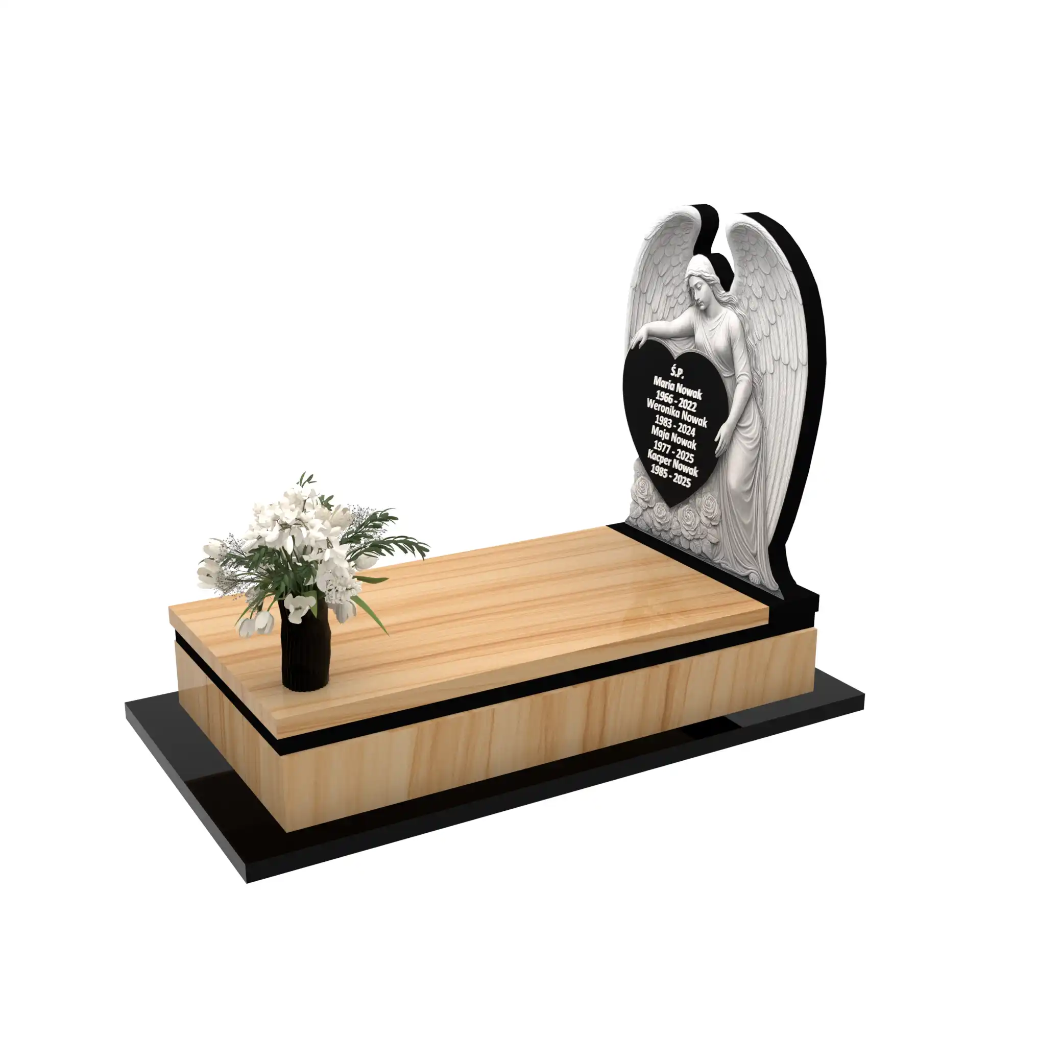 Nagrobek pojedynczy z artystyczną rzeźbą anioła o otwartych skrzydłach z granitu CK 167+360 – photo №2