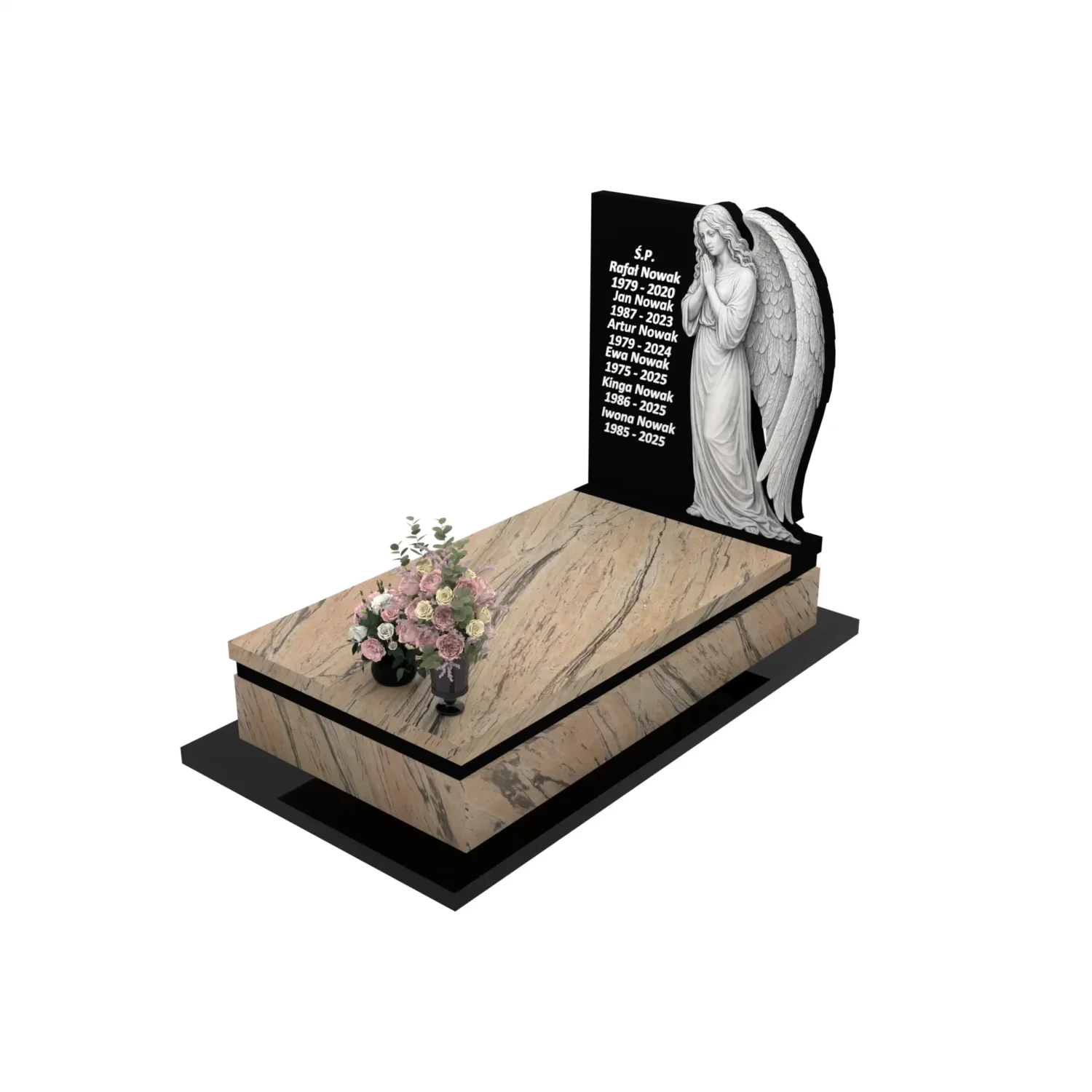 Nagrobek pojedynczy z rzeźbą anioła o delikatnej formie z granitu CK 168+360 – photo №1