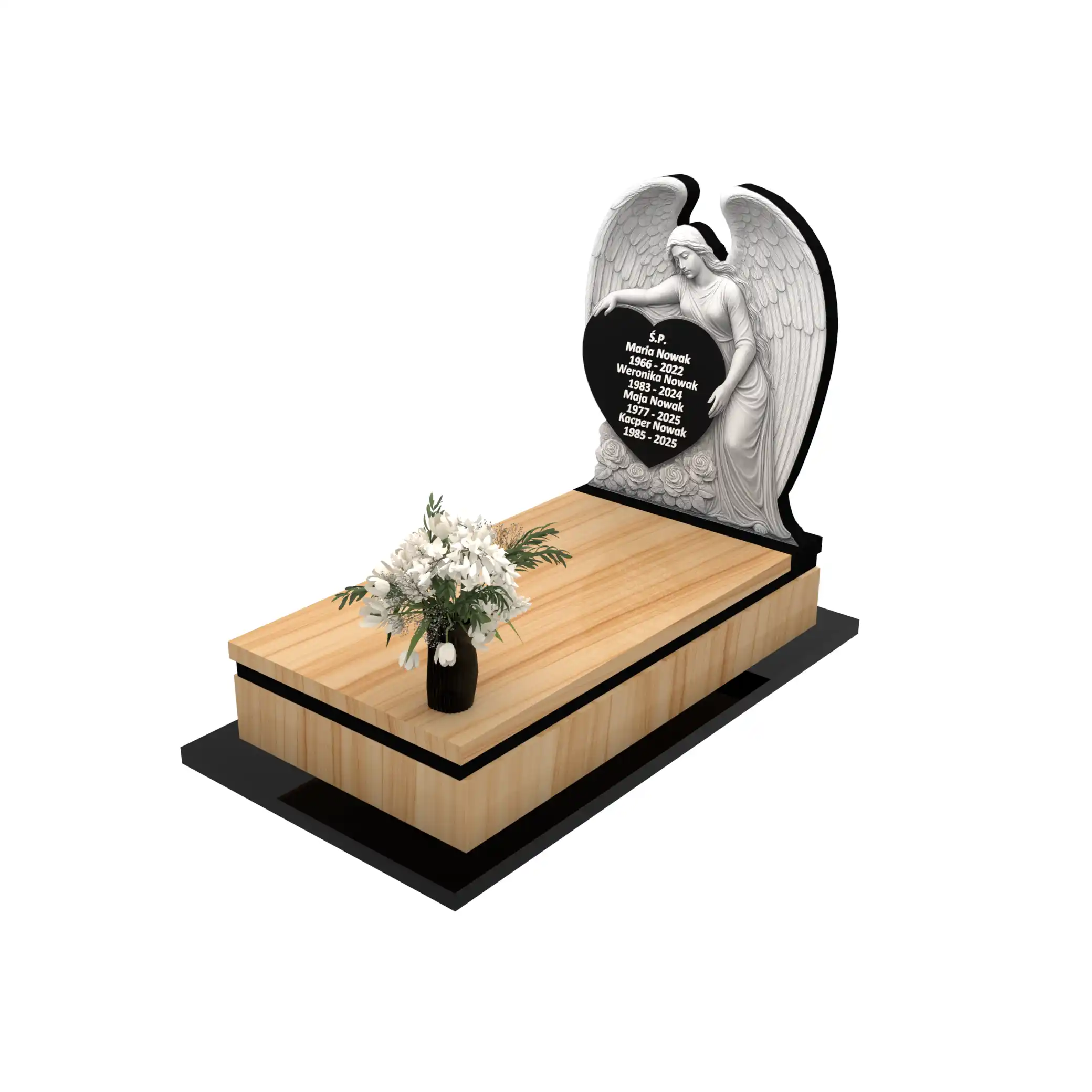 Nagrobek pojedynczy z artystyczną rzeźbą anioła o otwartych skrzydłach z granitu CK 167+360 – photo №1