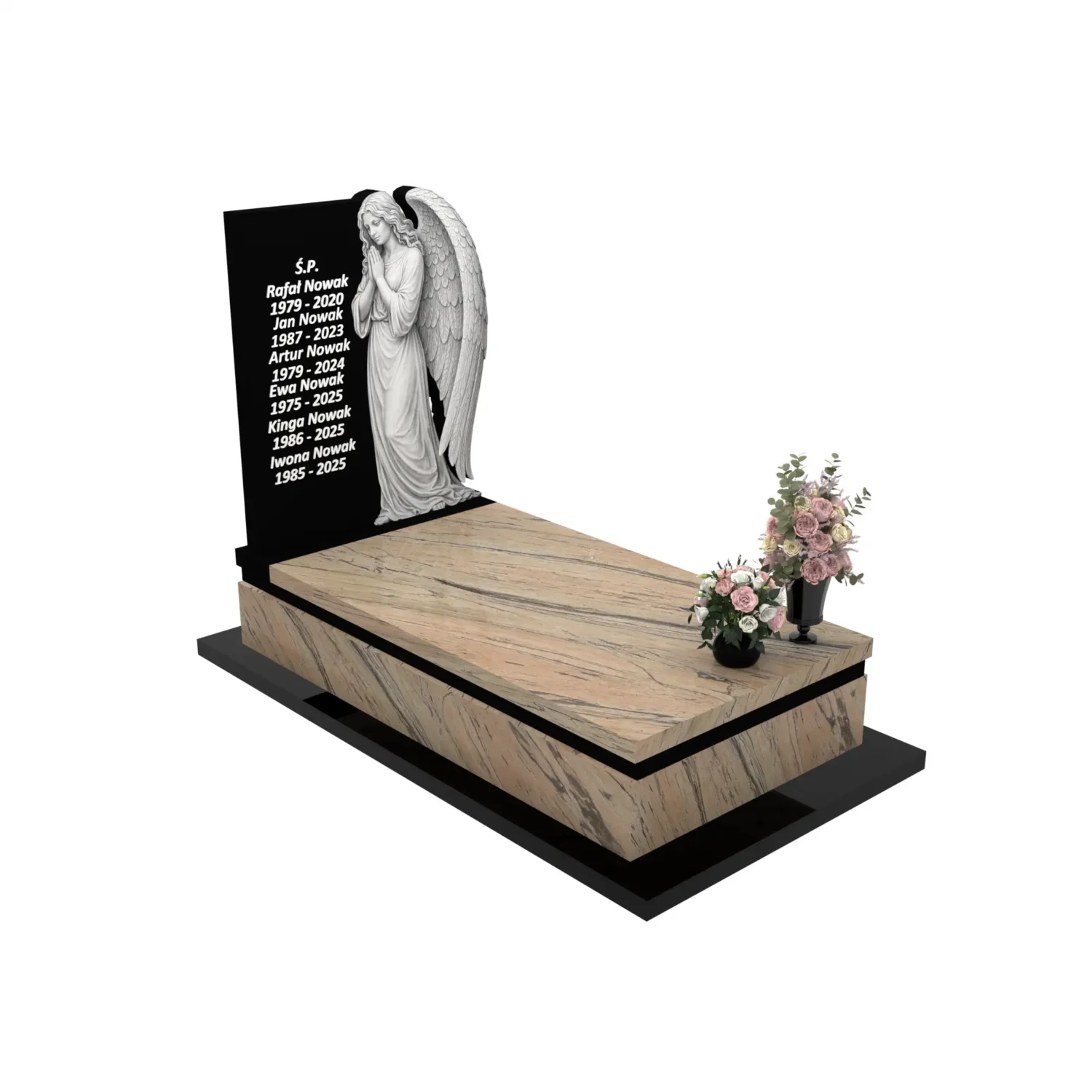 Nagrobek pojedynczy z rzeźbą anioła o delikatnej formie z granitu CK 168+360 – photo №11