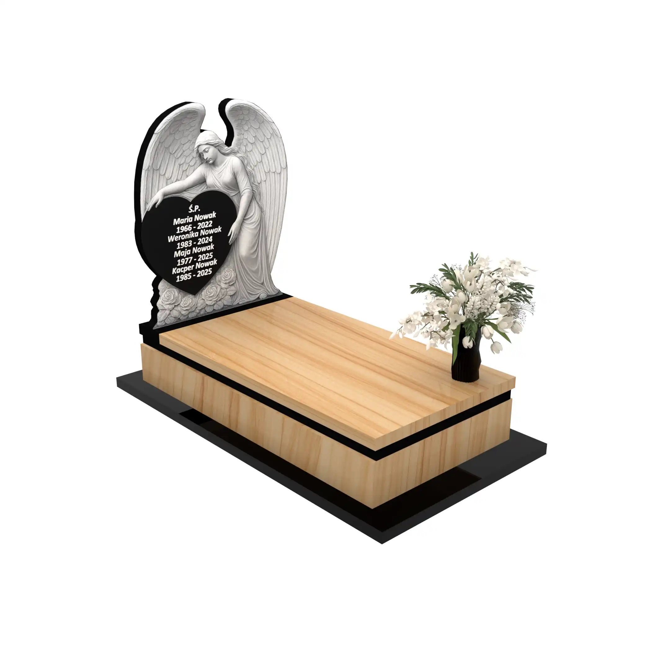 Nagrobek pojedynczy z artystyczną rzeźbą anioła o otwartych skrzydłach z granitu CK 167+360 – photo №11
