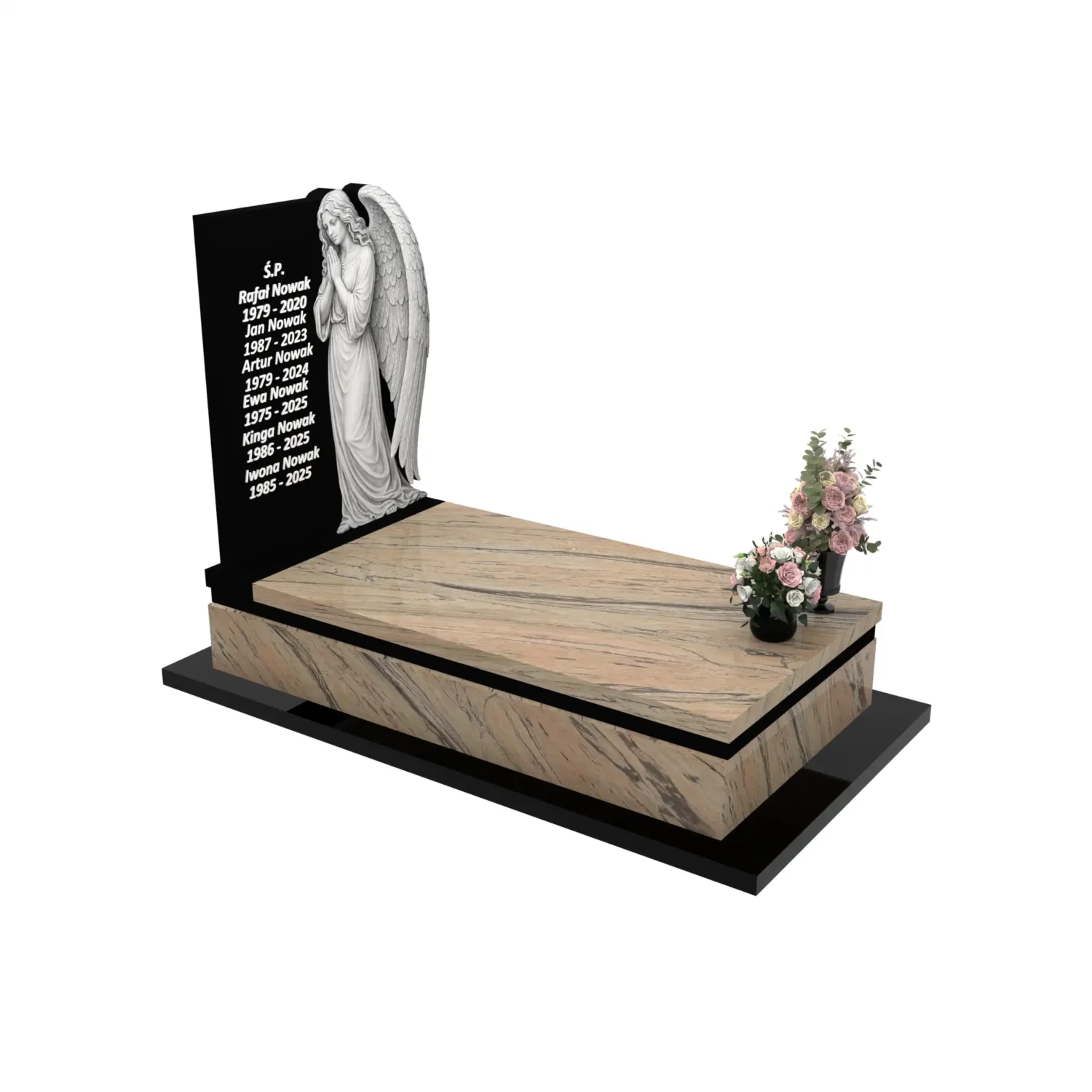 Nagrobek pojedynczy z rzeźbą anioła o delikatnej formie z granitu CK 168+360 – photo №10