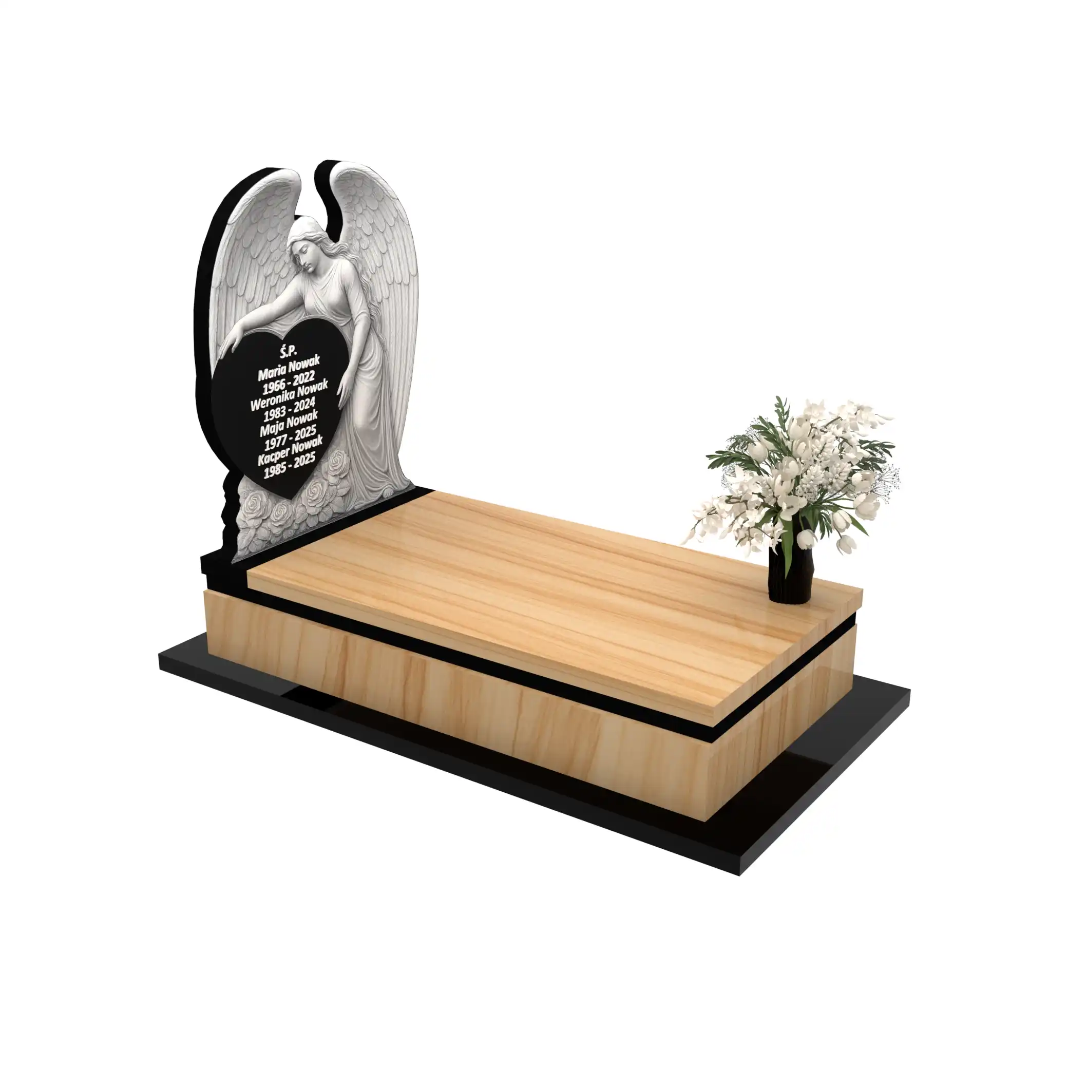 Nagrobek pojedynczy z artystyczną rzeźbą anioła o otwartych skrzydłach z granitu CK 167+360 – photo №10