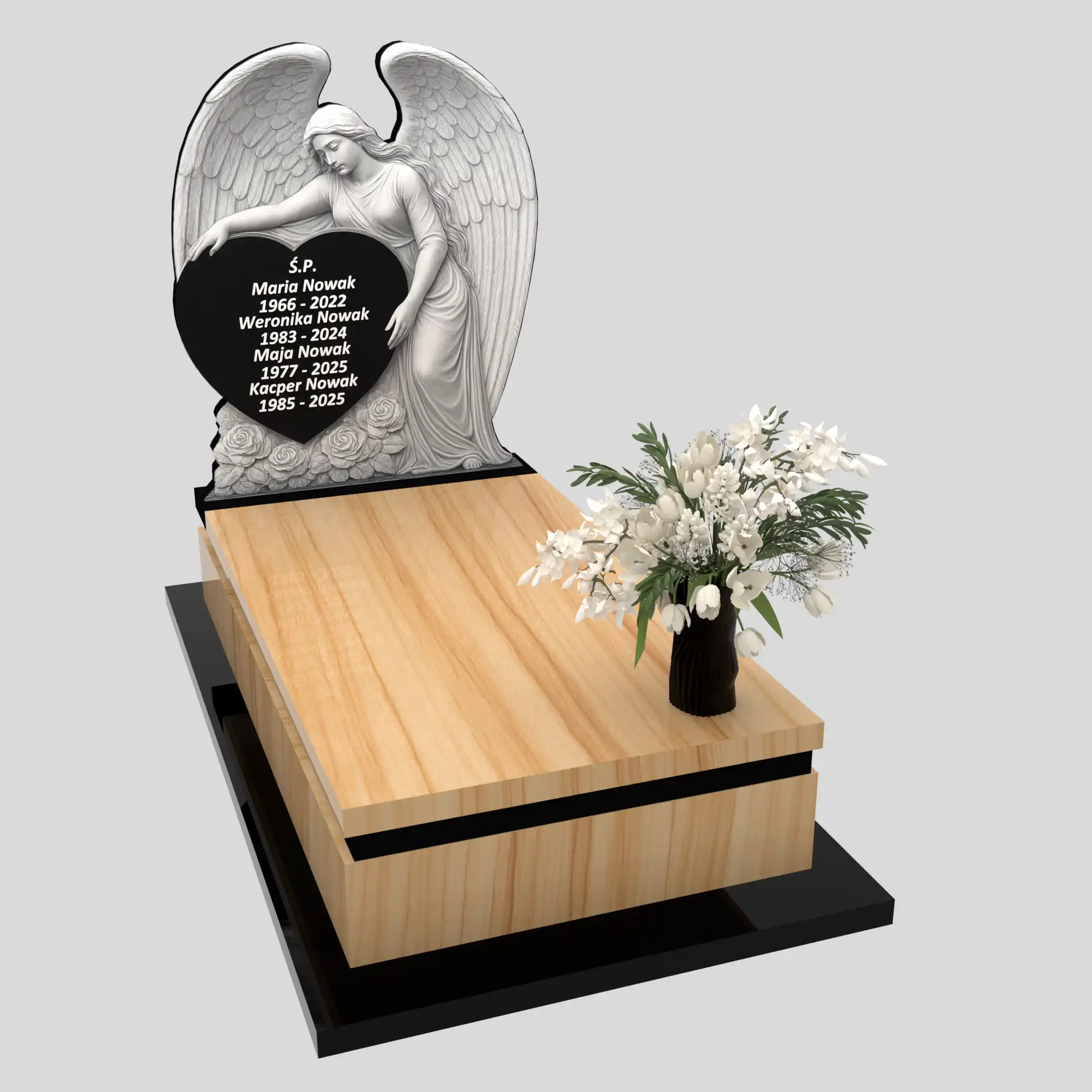 Nagrobek pojedynczy z artystyczną rzeźbą anioła o otwartych skrzydłach z granitu CK 167 zdjęcie 29