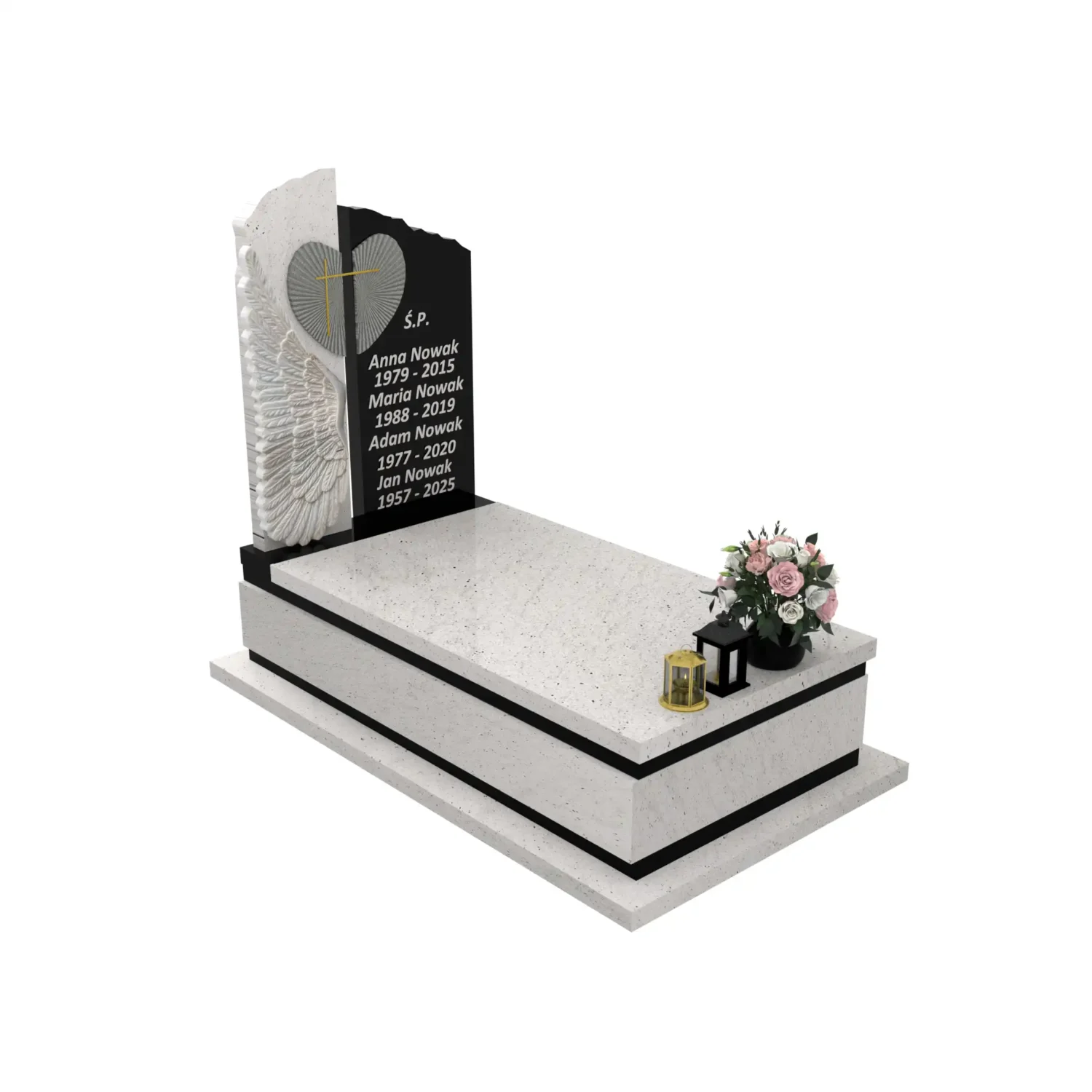 Nagrobek pojedynczy z rzeźbą skrzydła i serca CK 164+360 – photo №11