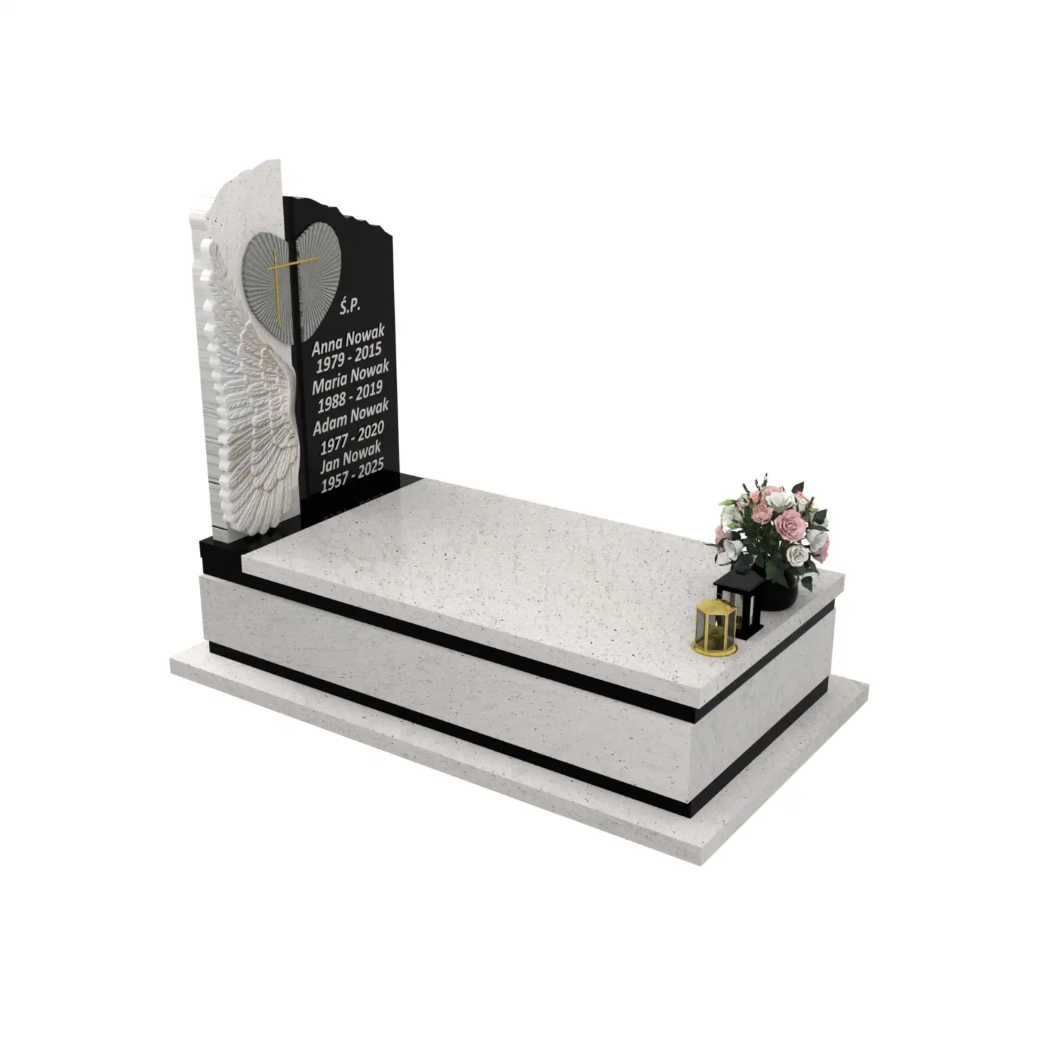 Nagrobek pojedynczy z rzeźbą skrzydła i serca CK 164+360 – photo №10