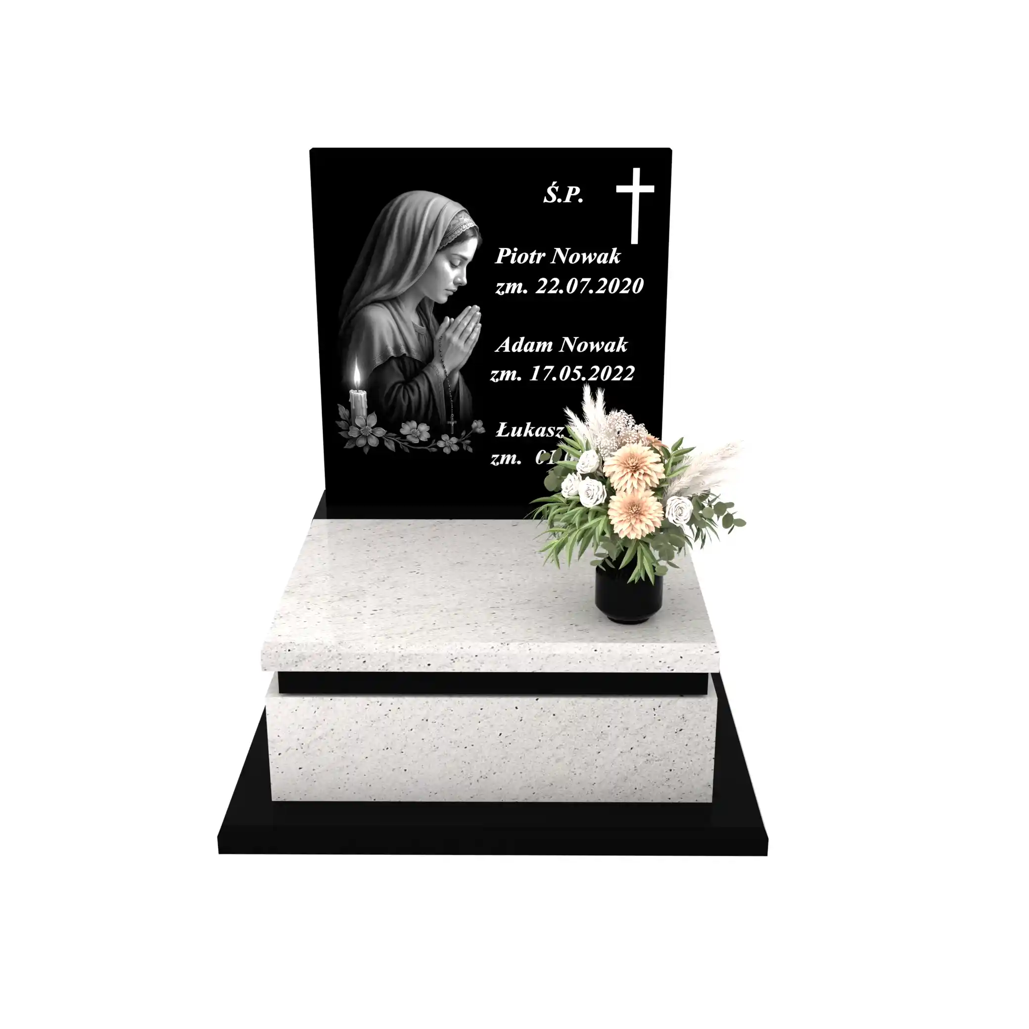 Nagrobek urnowy z grawerem Matki Boskiej w subtelnej, artystycznej formie z granitu U 111+360 – photo №12