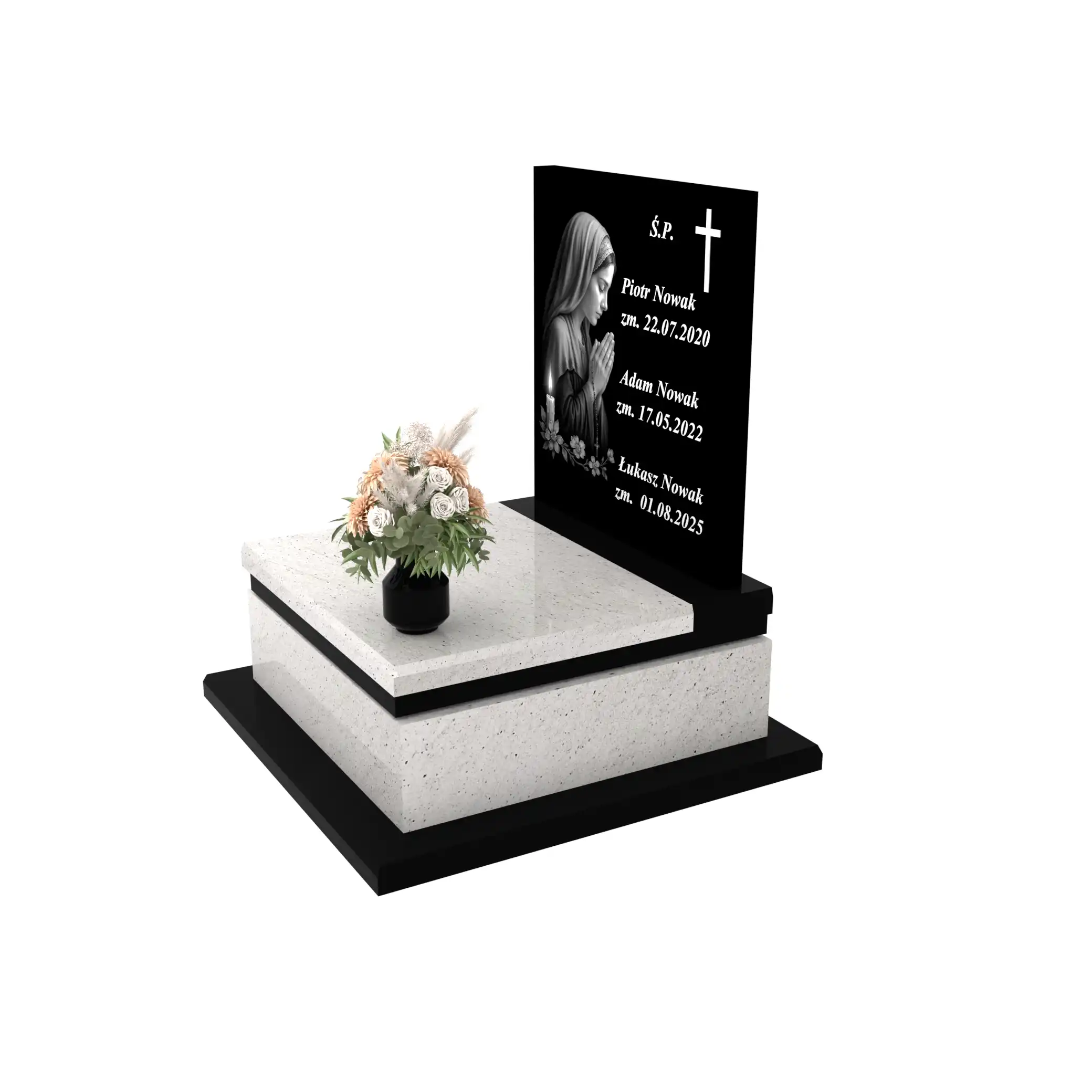 Nagrobek urnowy z grawerem Matki Boskiej w subtelnej, artystycznej formie z granitu U 111+360 – photo №2