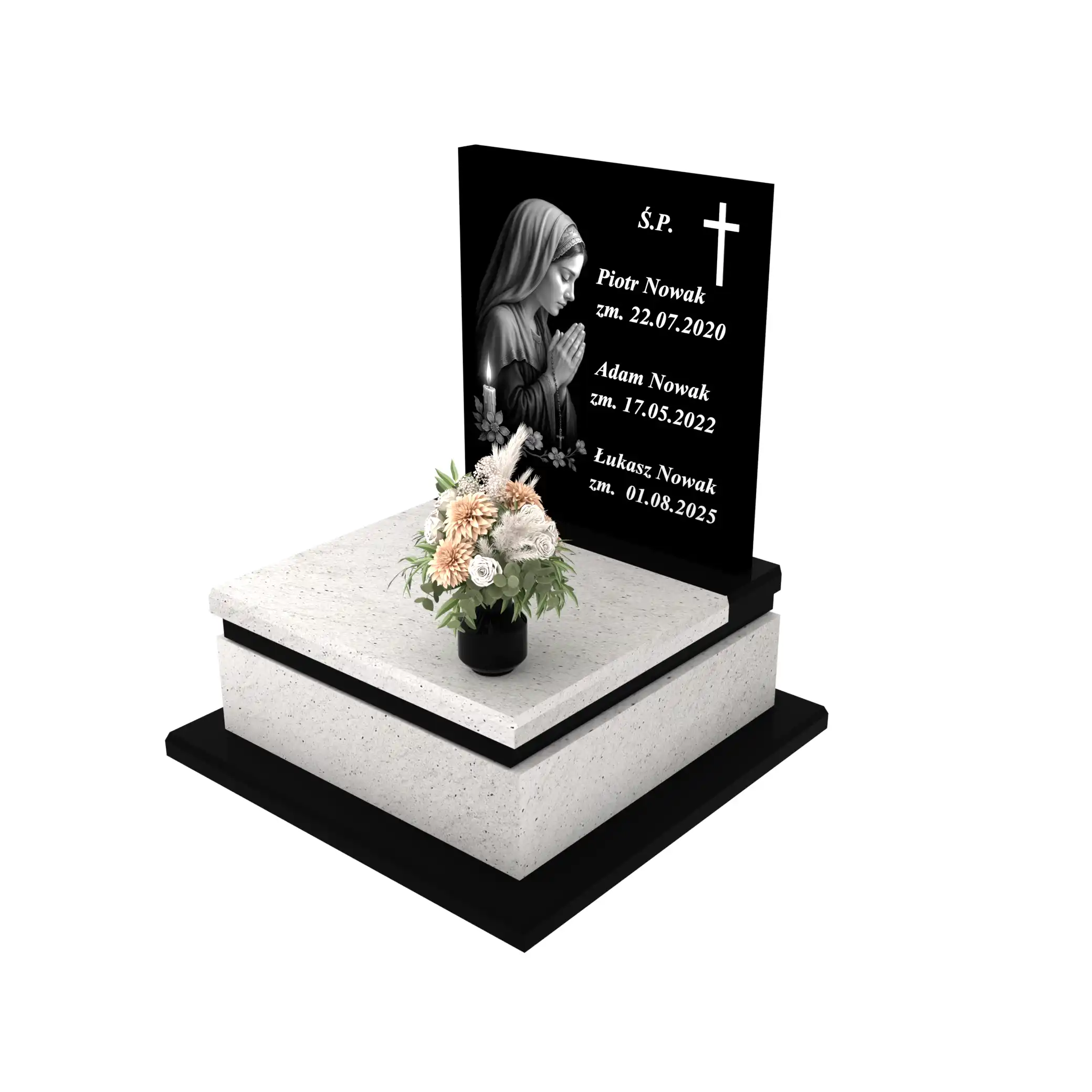 Nagrobek urnowy z grawerem Matki Boskiej w subtelnej, artystycznej formie z granitu U 111+360 – photo №1