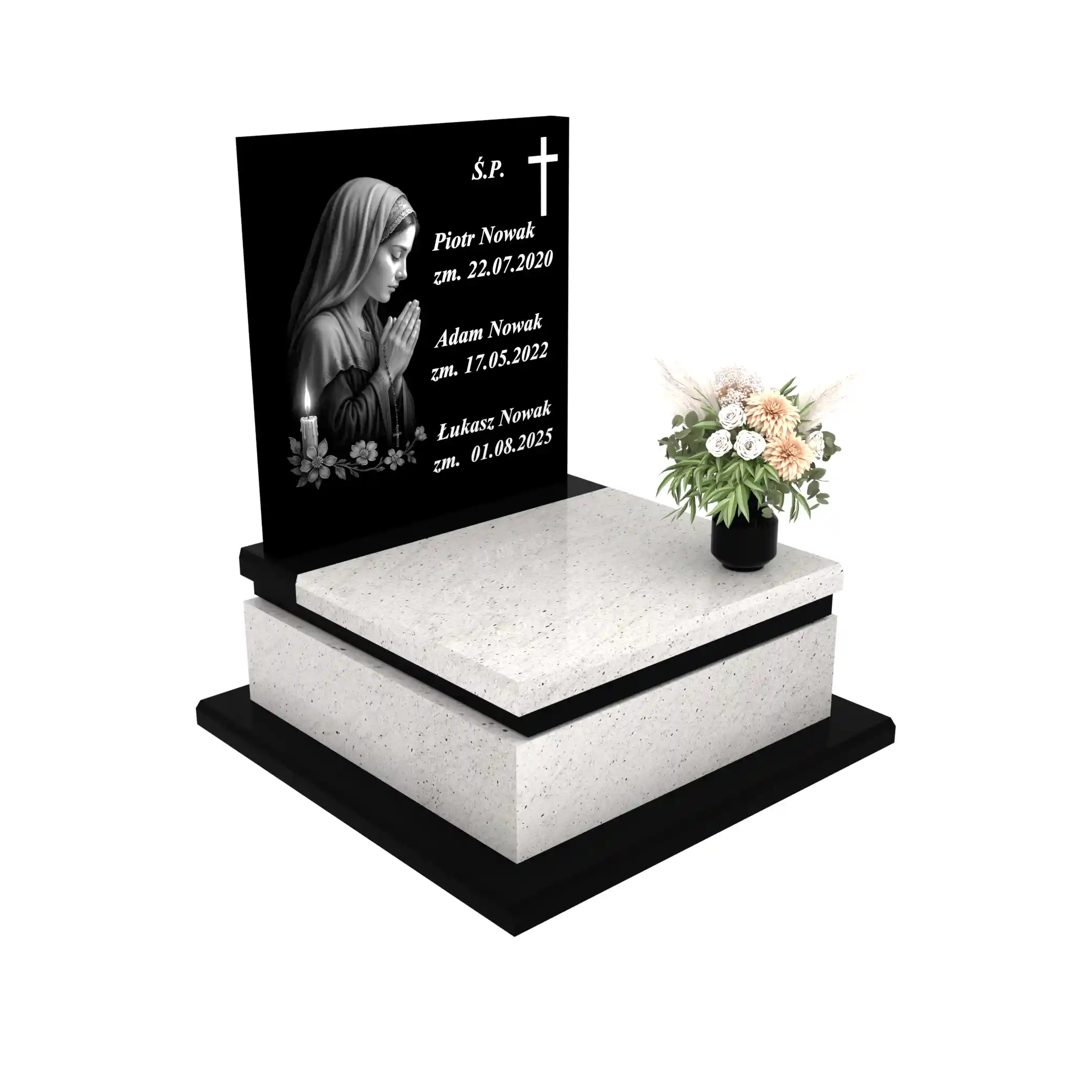 Nagrobek urnowy z grawerem Matki Boskiej w subtelnej, artystycznej formie z granitu U 111+360 – photo №11
