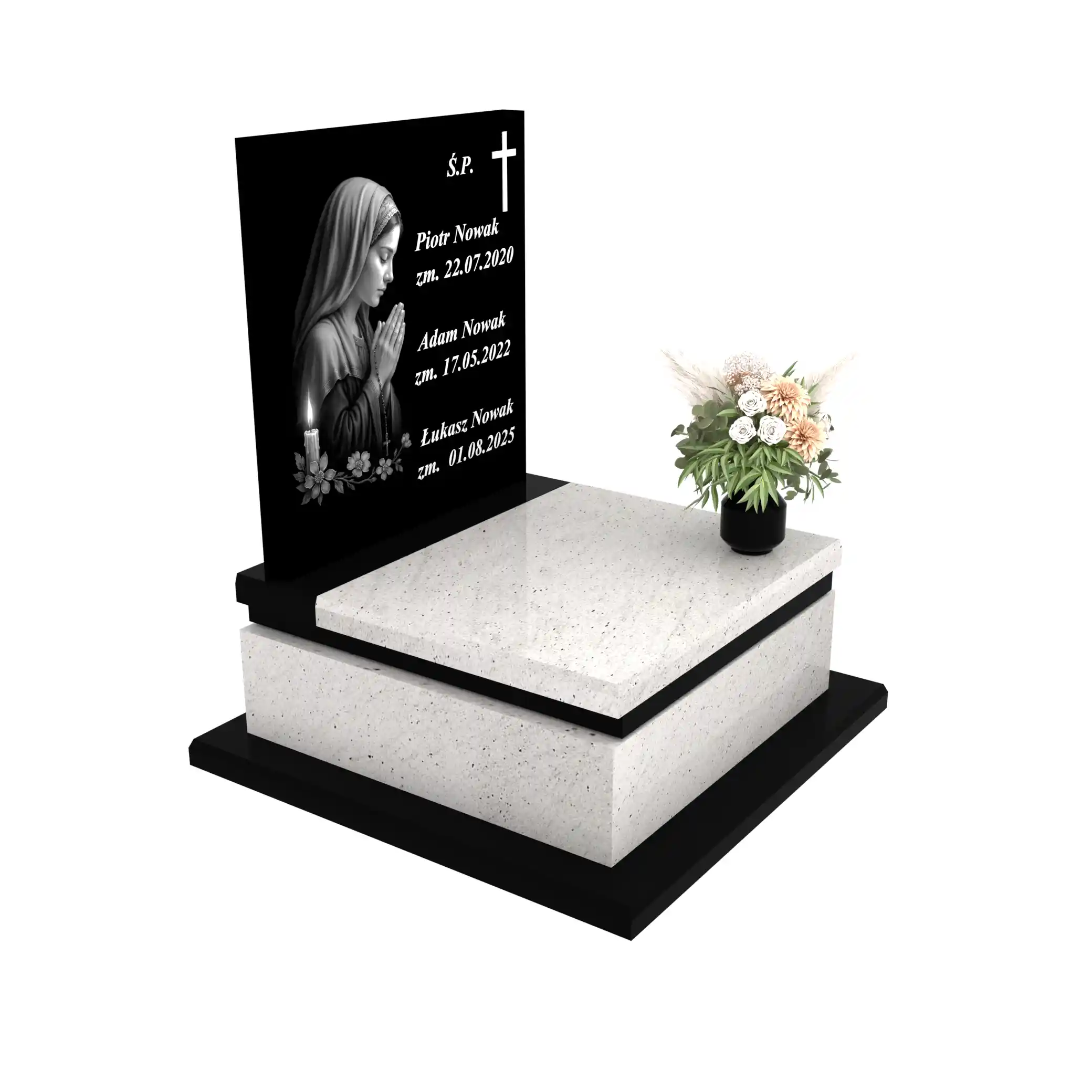 Nagrobek urnowy z grawerem Matki Boskiej w subtelnej, artystycznej formie z granitu U 111+360 – photo №10