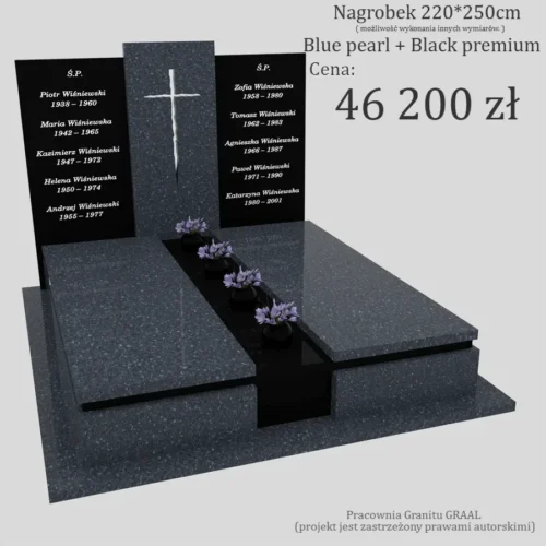 Nagrobki Warszawa nagrobki podwójne z rzeźbionym krzyżem z granitu CK 113