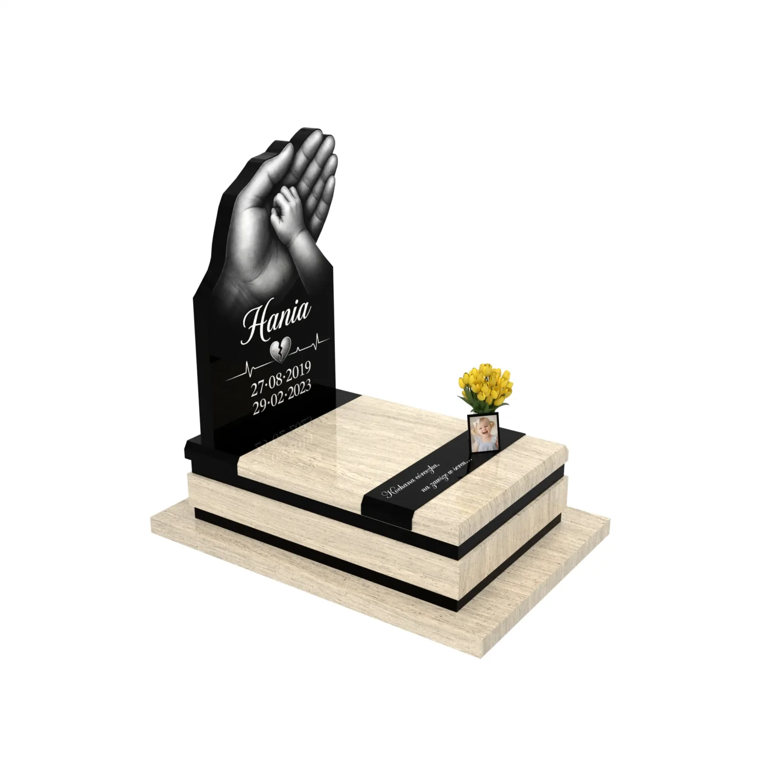 Nagrobek dziecięcy z motywem grawerowanych dłoni D 81+360 – photo №3