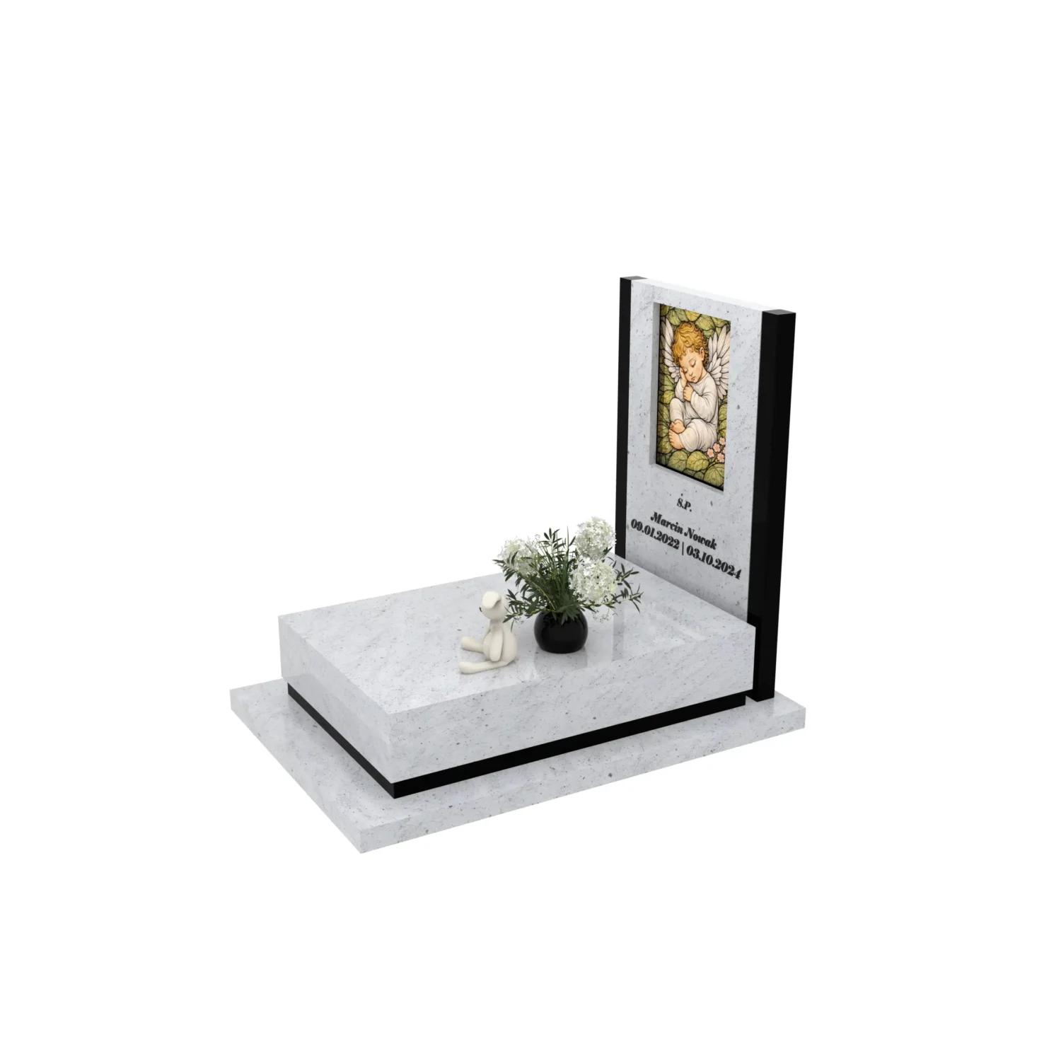 Nagrobek dla dziecka z witrażem aniołka – forma nowoczesna D 82+360 – photo №2