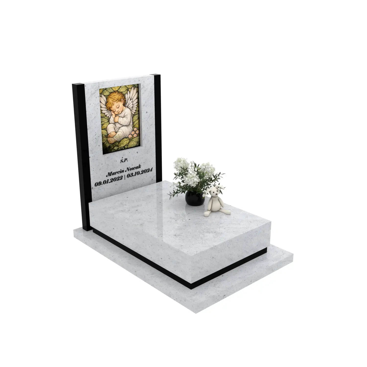 Nagrobek dla dziecka z witrażem aniołka – forma nowoczesna D 82+360 – photo №11