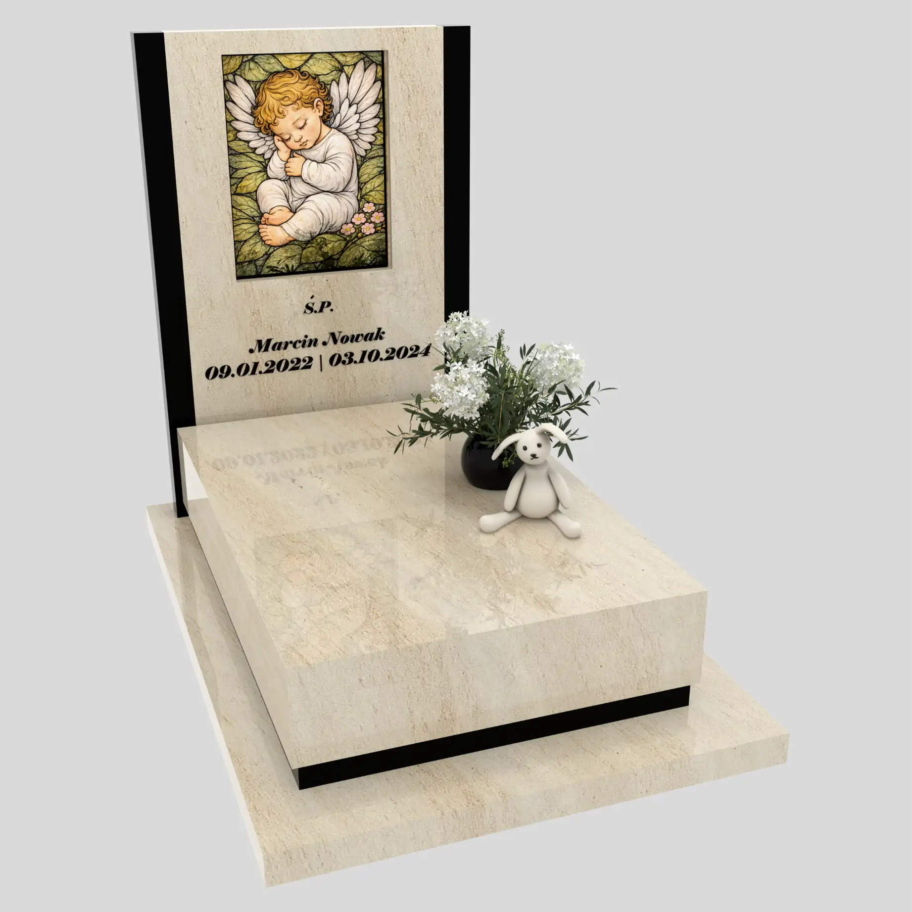 Nagrobek dla dziecka z witrażem aniołka – forma nowoczesna D 82 zdjęcie 94