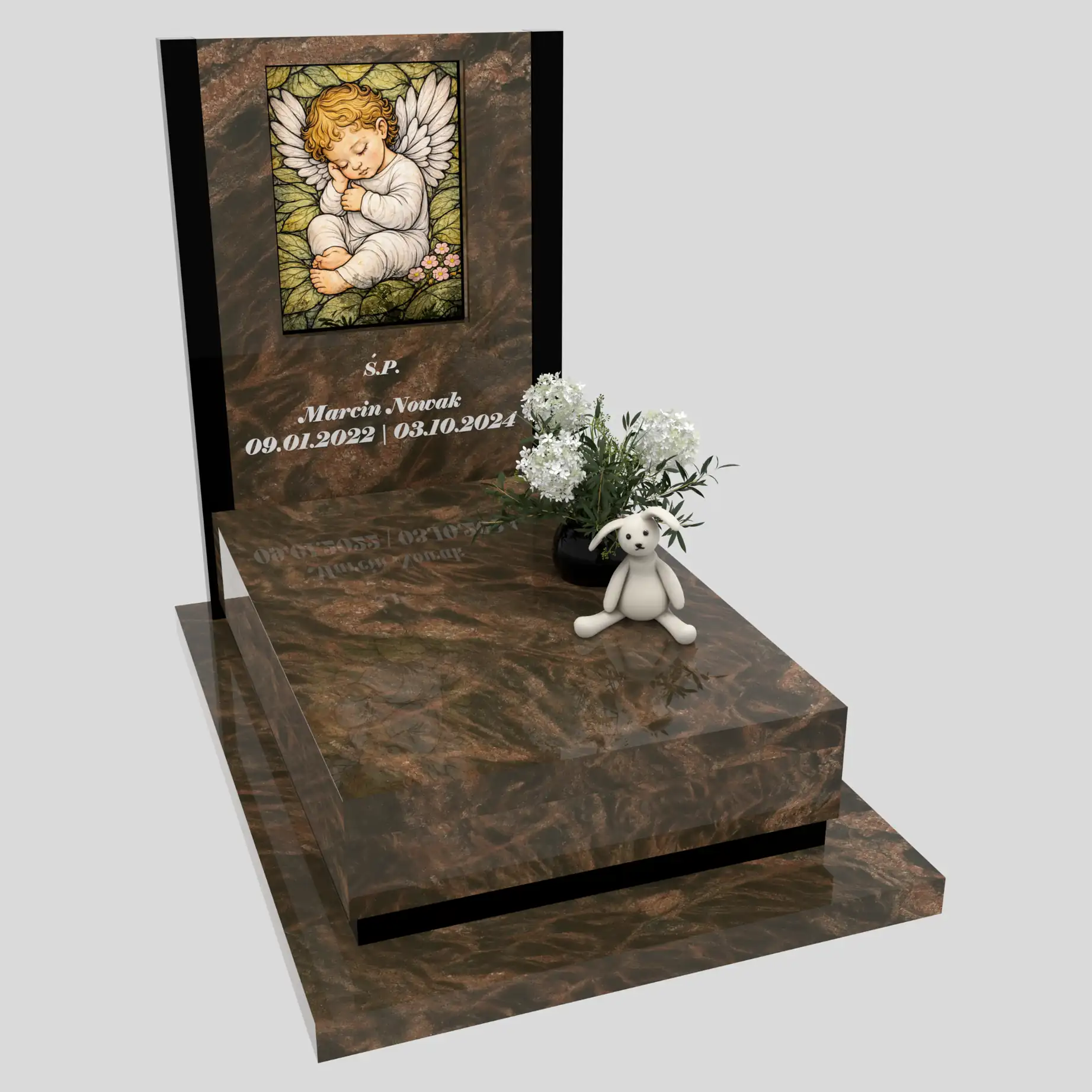 Nagrobek dla dziecka z witrażem aniołka – forma nowoczesna D 82 zdjęcie 93