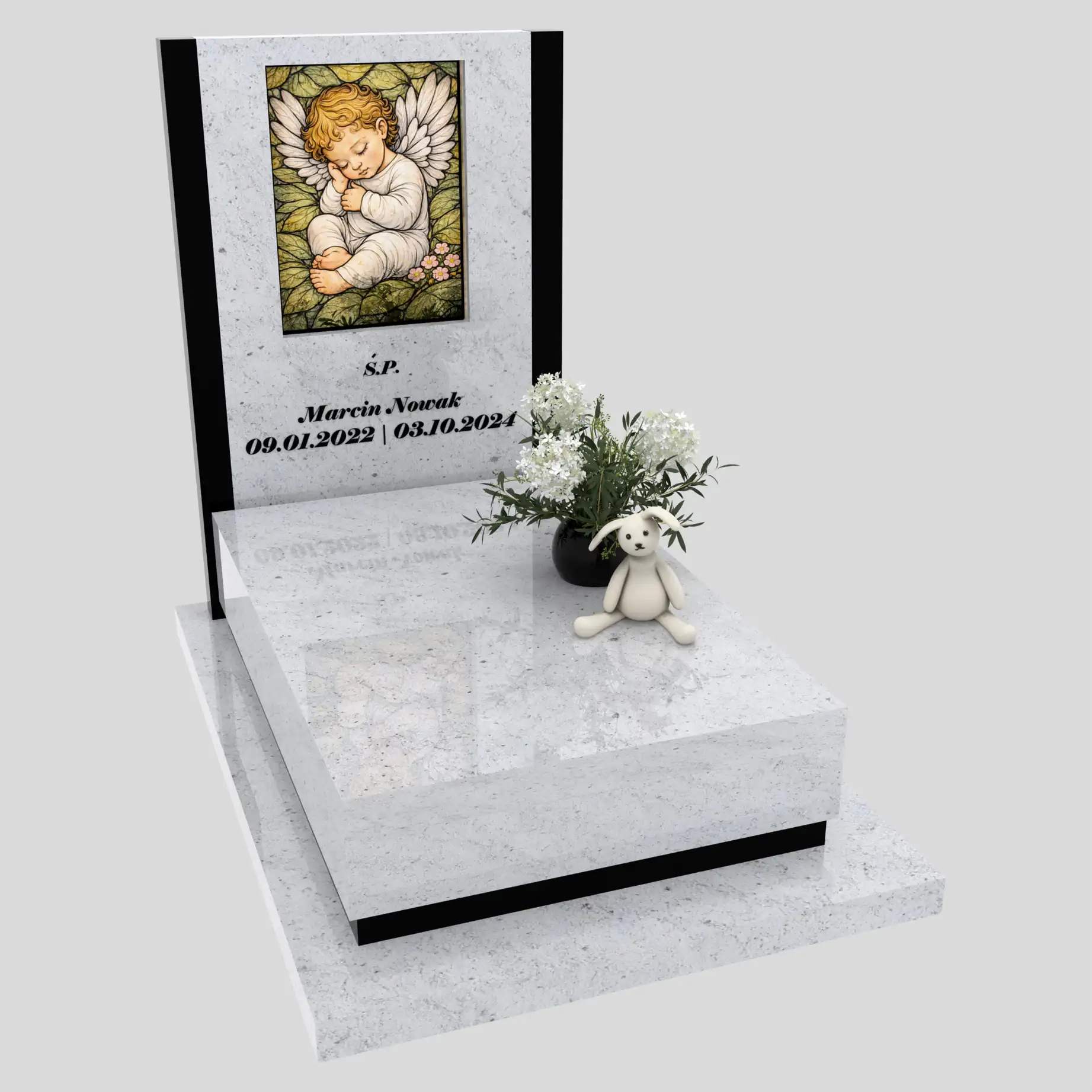 Nagrobek dla dziecka z witrażem aniołka – forma nowoczesna D 82 zdjęcie 33
