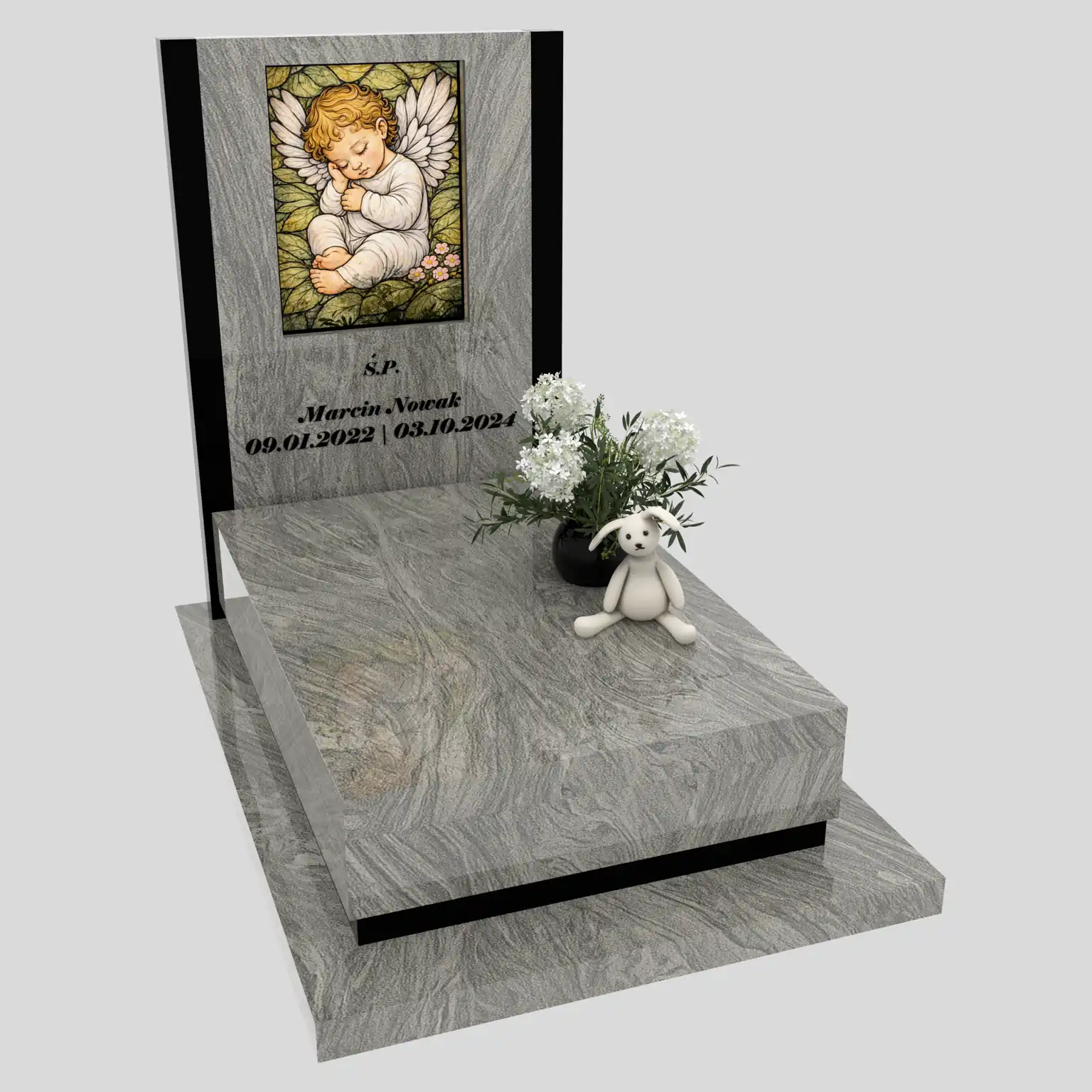Nagrobek dla dziecka z witrażem aniołka – forma nowoczesna D 82 zdjęcie 88