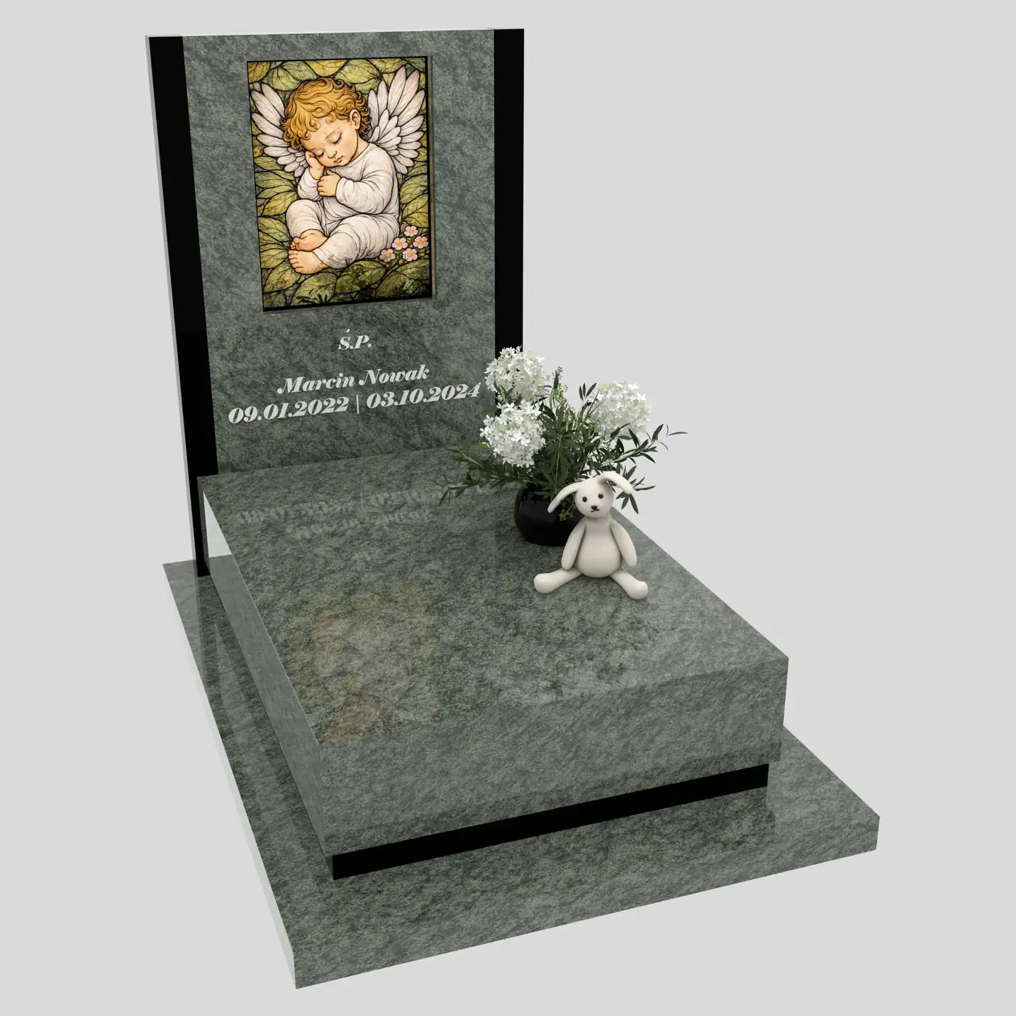 Nagrobek dla dziecka z witrażem aniołka – forma nowoczesna D 82 zdjęcie 86