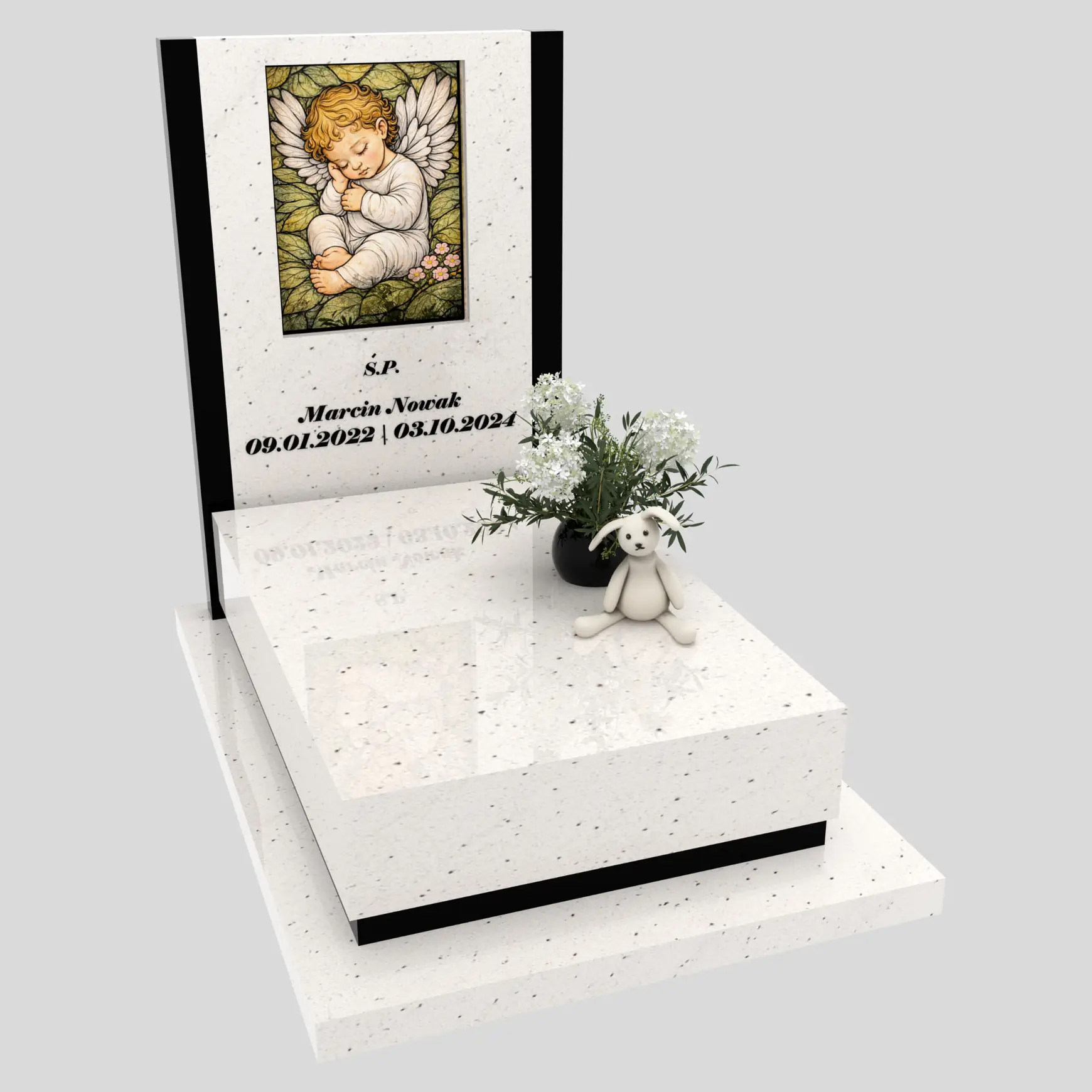 Nagrobek dla dziecka z witrażem aniołka – forma nowoczesna D 82 zdjęcie 81