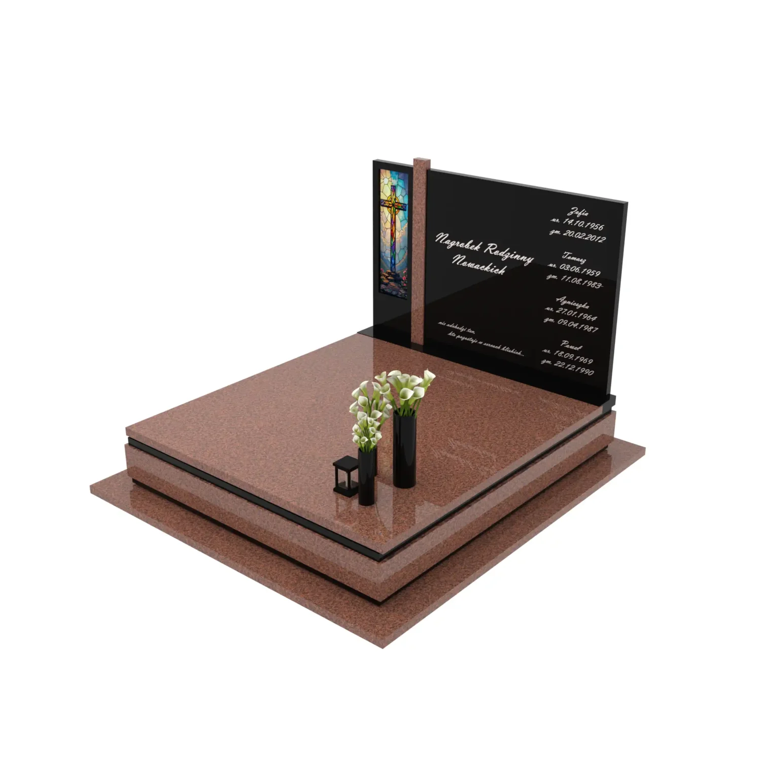 Nagrobek podwójny z witrażem krzyża KD 70+360 – photo №1