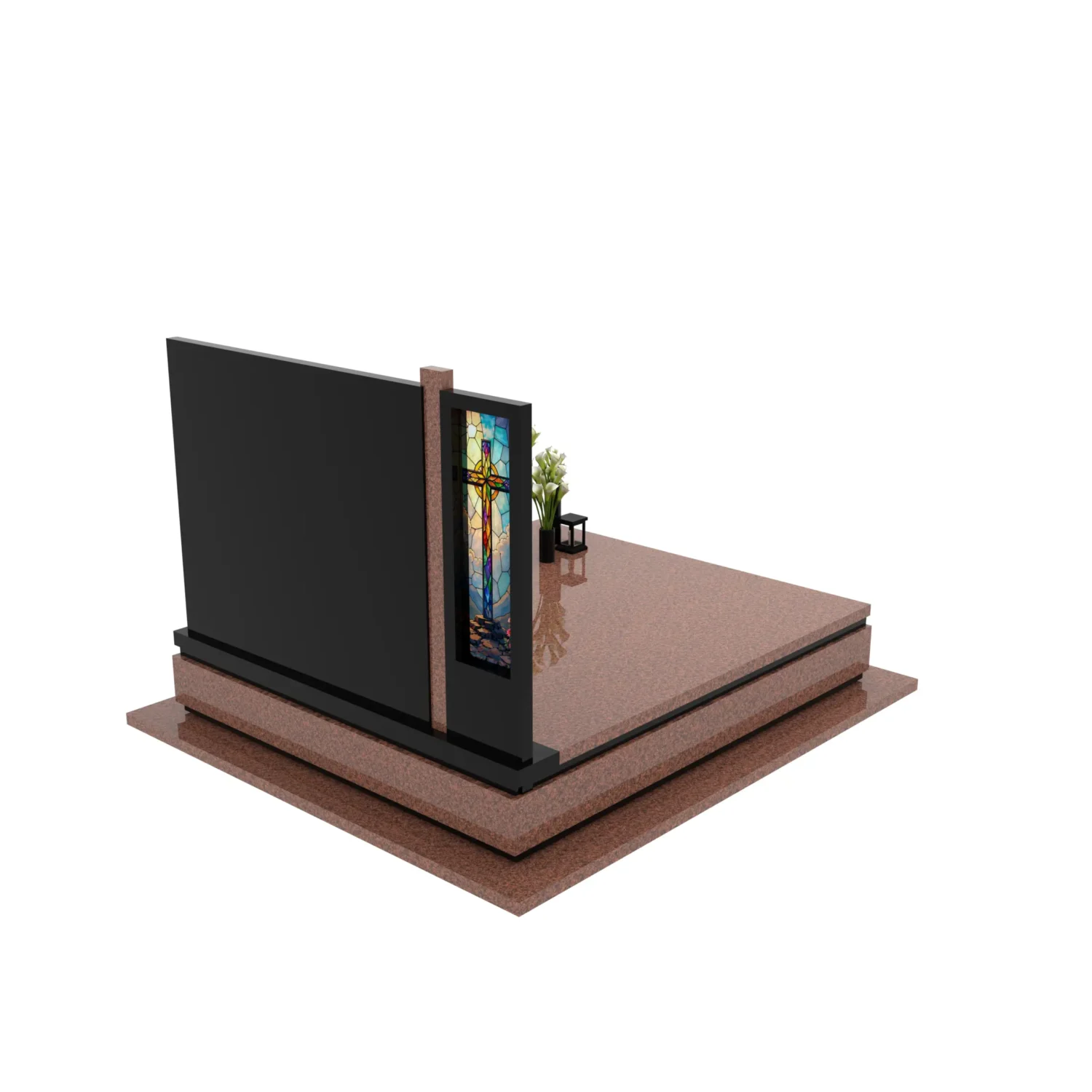 Nagrobek podwójny z witrażem krzyża KD 70+360 – photo №7