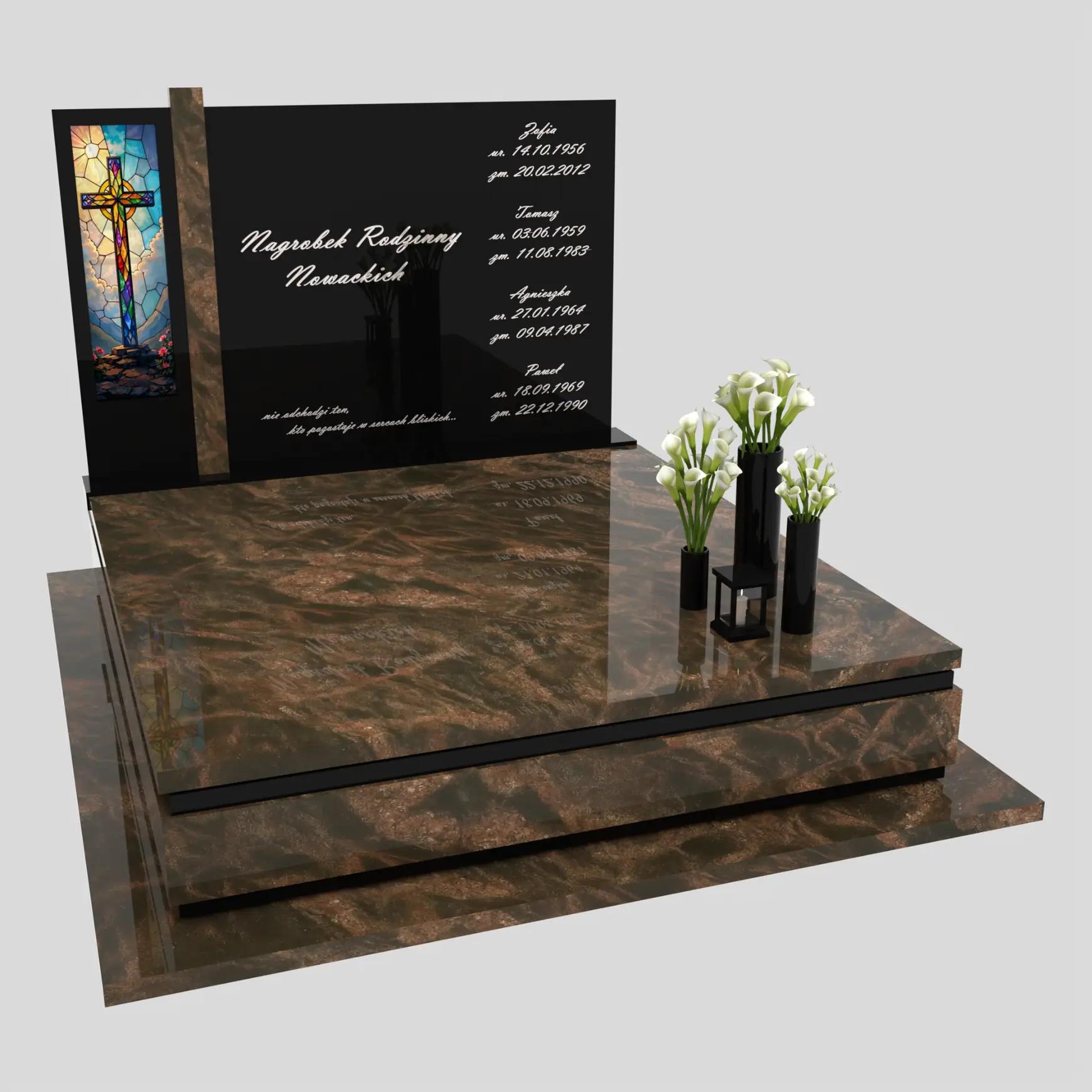 Nagrobek podwójny z witrażem krzyża KD 70 zdjęcie 78