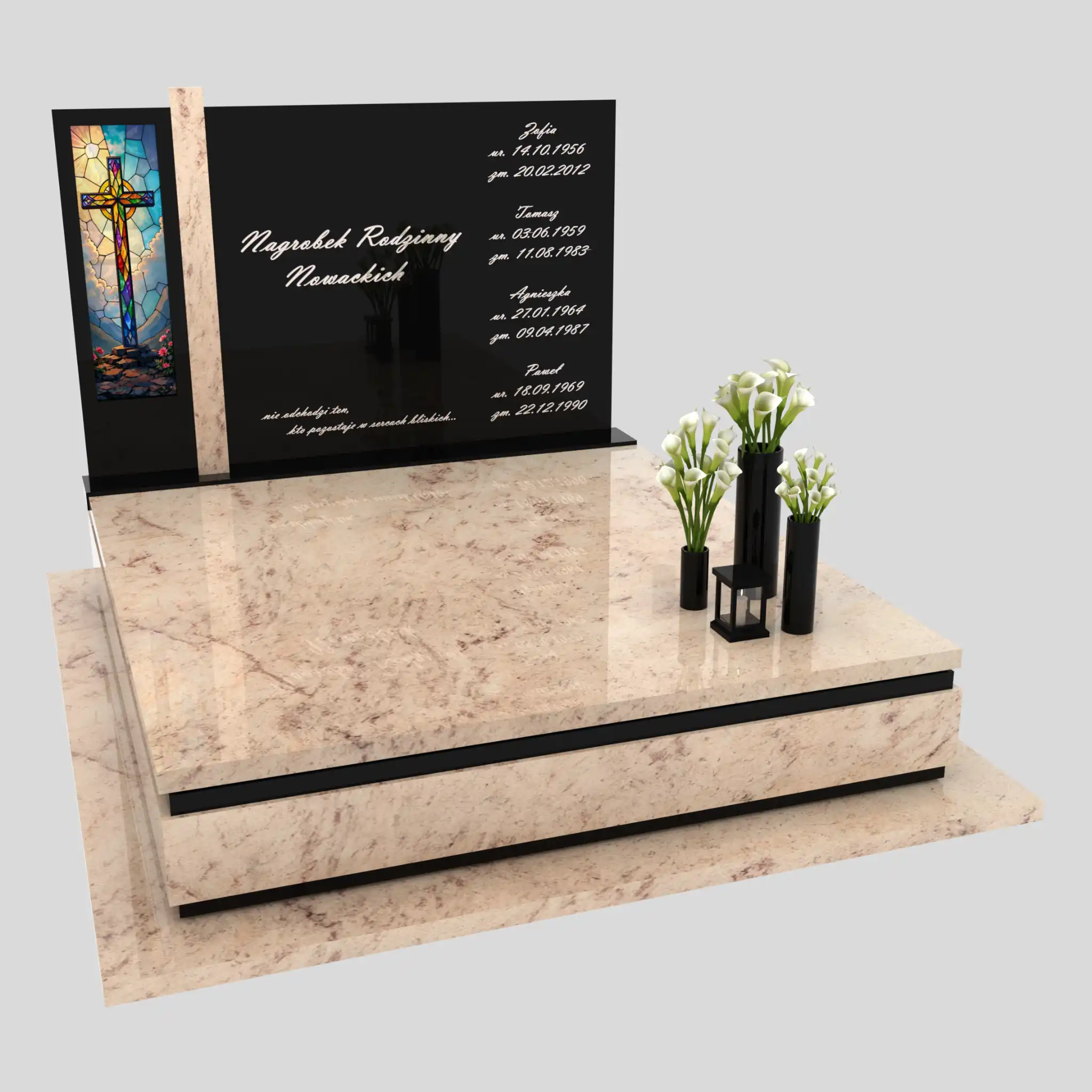 Nagrobek podwójny z witrażem krzyża KD 70 zdjęcie 76