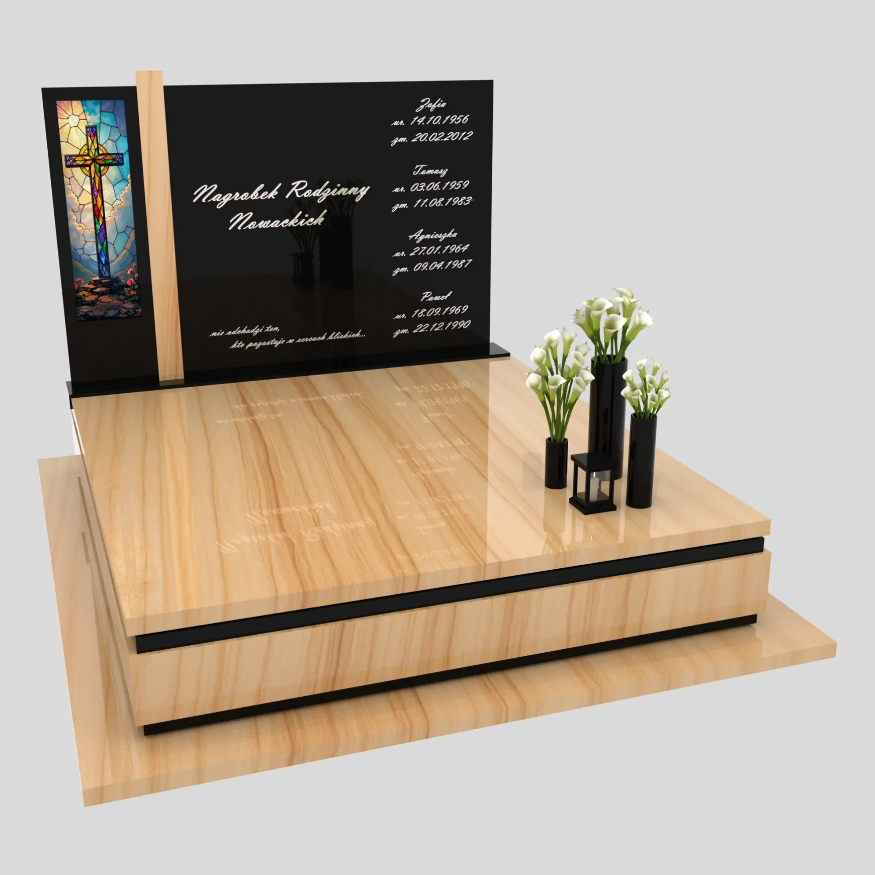 Nagrobek podwójny z witrażem krzyża KD 70 zdjęcie 88